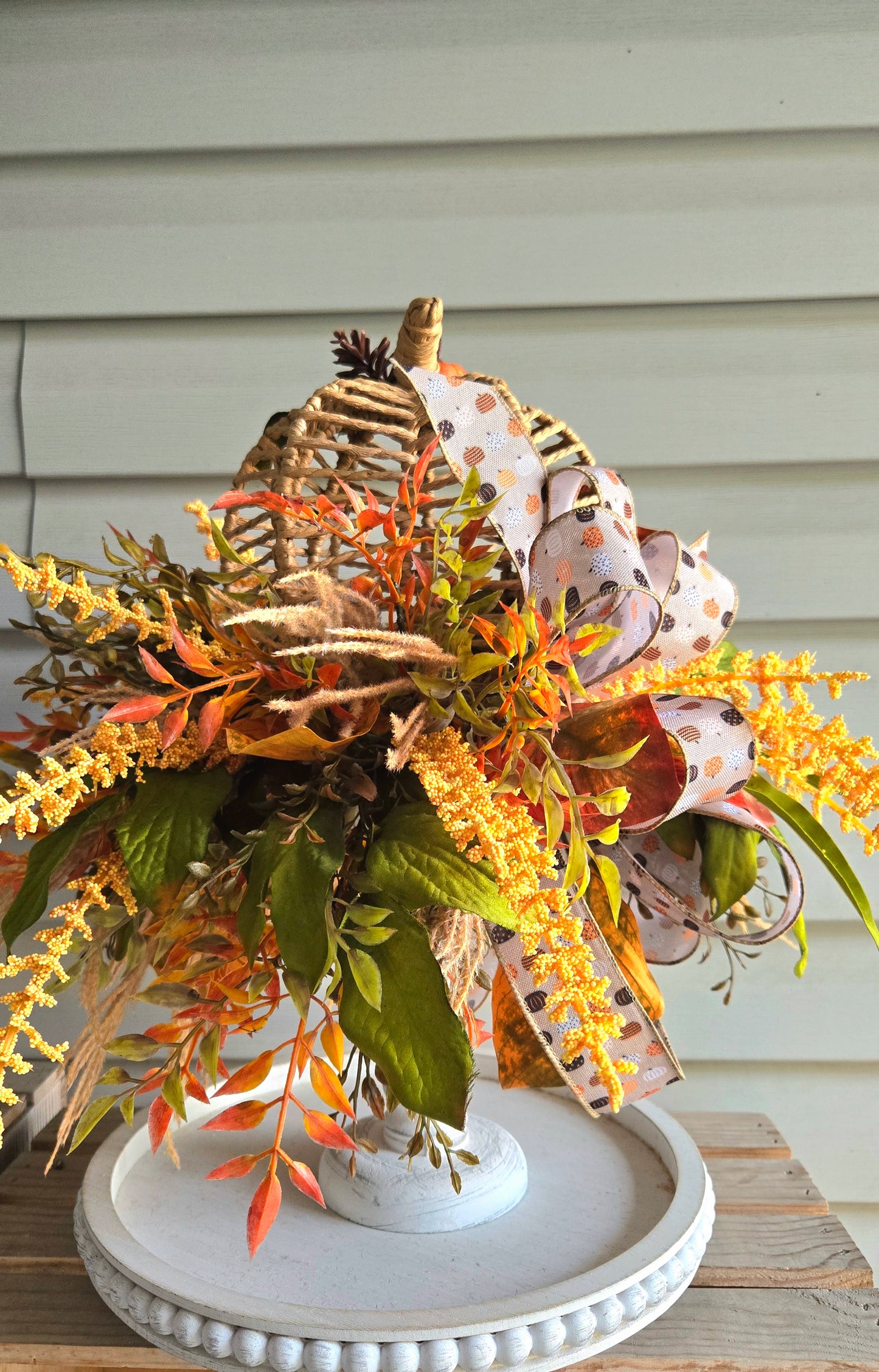 Fall Arrangement Pumpkin Candlestick β Rustic Autumn Farmhouse Table Centerpiece