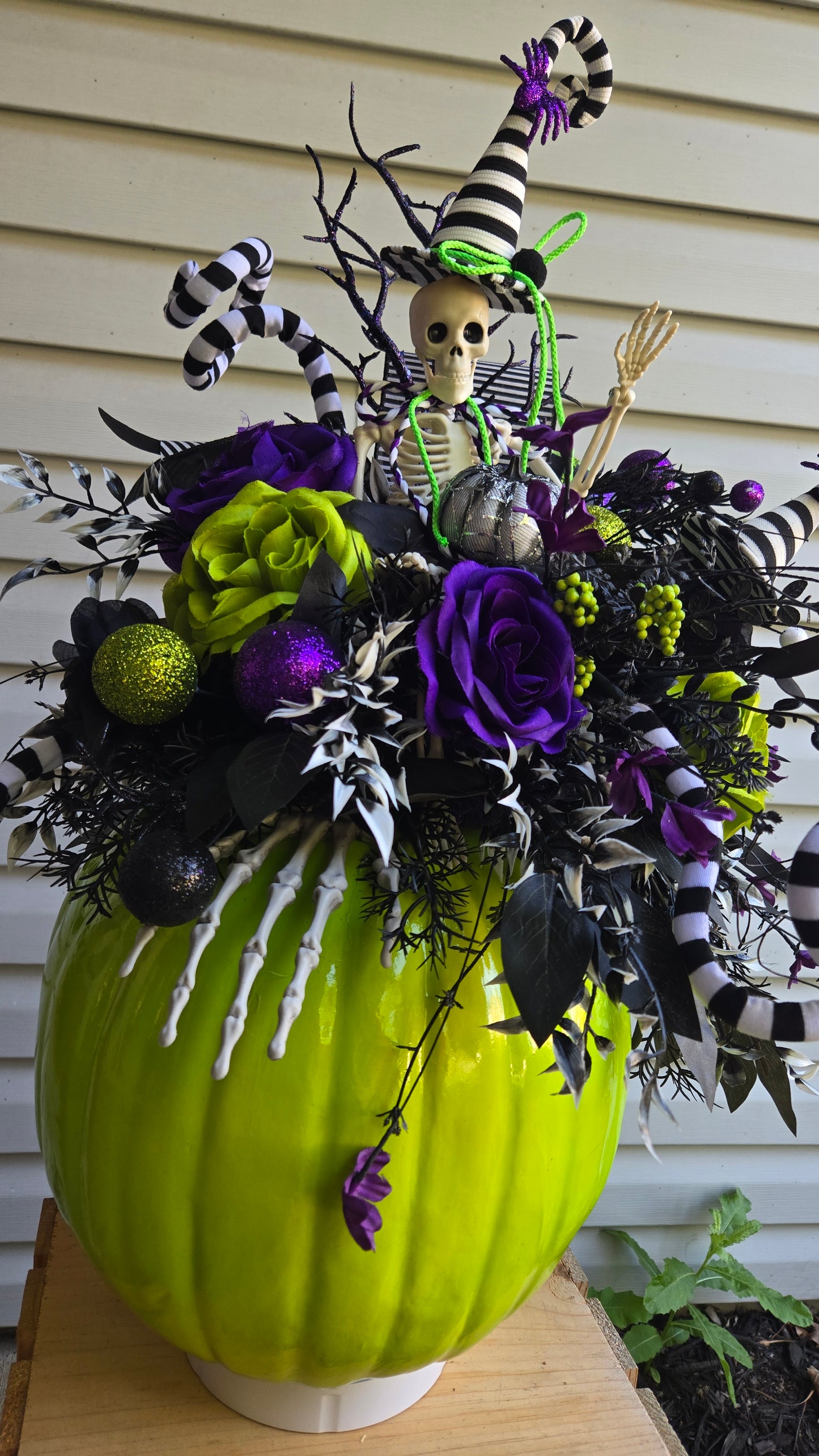 Halloween Centerpiece - Beetlejuice Inspired Witchy Skeleton on a Pumpkin