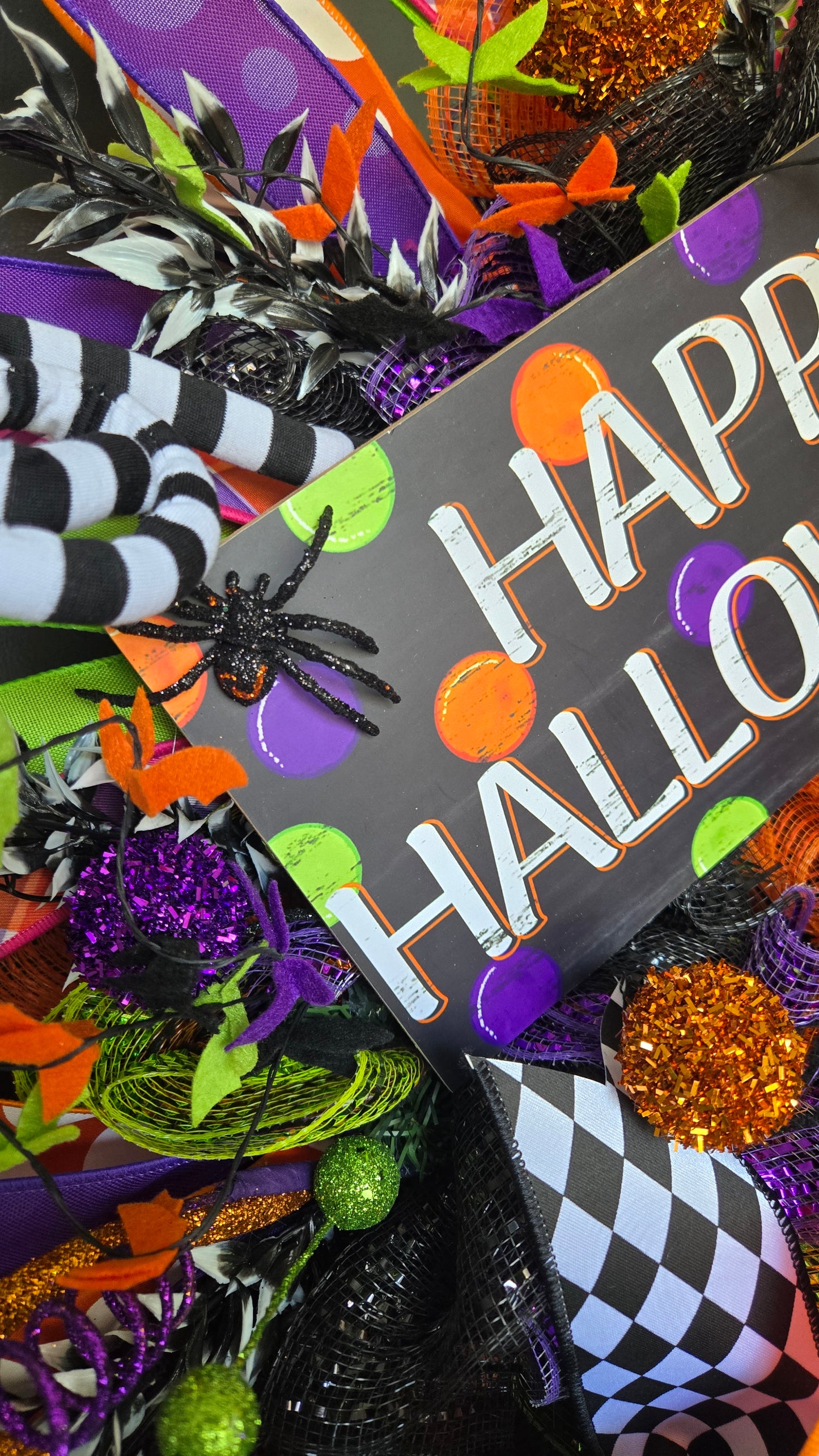 Whimsical Happy Halloween Bat Wreath – Extra Large Door Decor