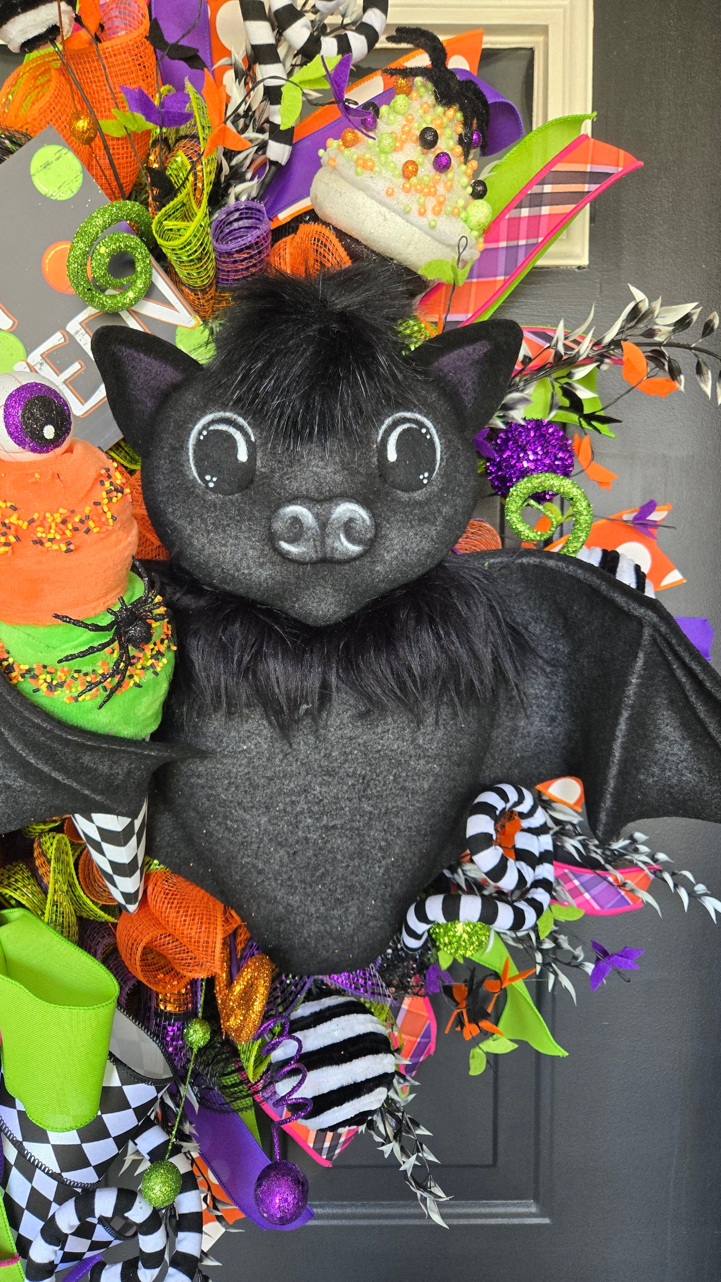 Whimsical Happy Halloween Bat Wreath – Extra Large Door Decor