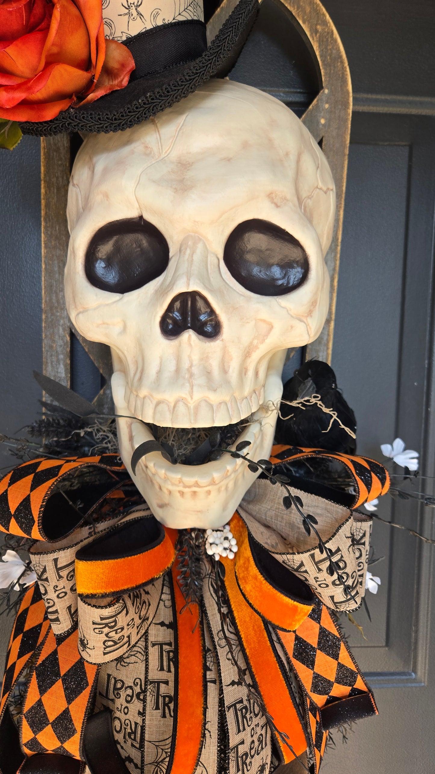 Halloween Decor - Skull Window Pane Wreath