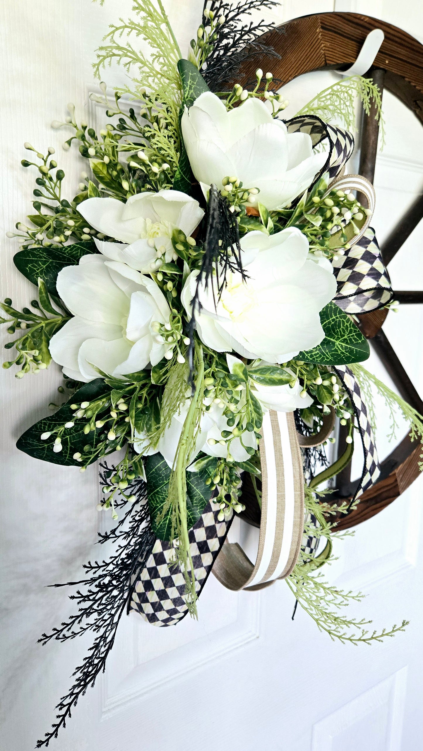 Magnolia Wagon Wheel Wreath - Farmhouse Decor - Stuffs n Things by JD