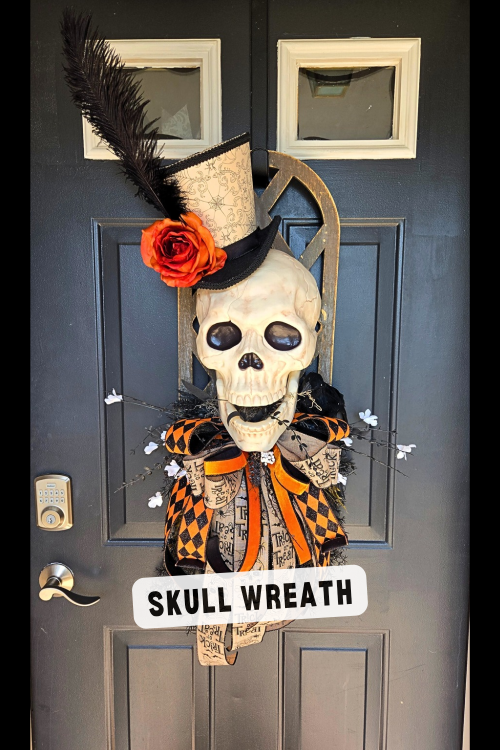 Halloween Decor - Skull Window Pane Wreath
