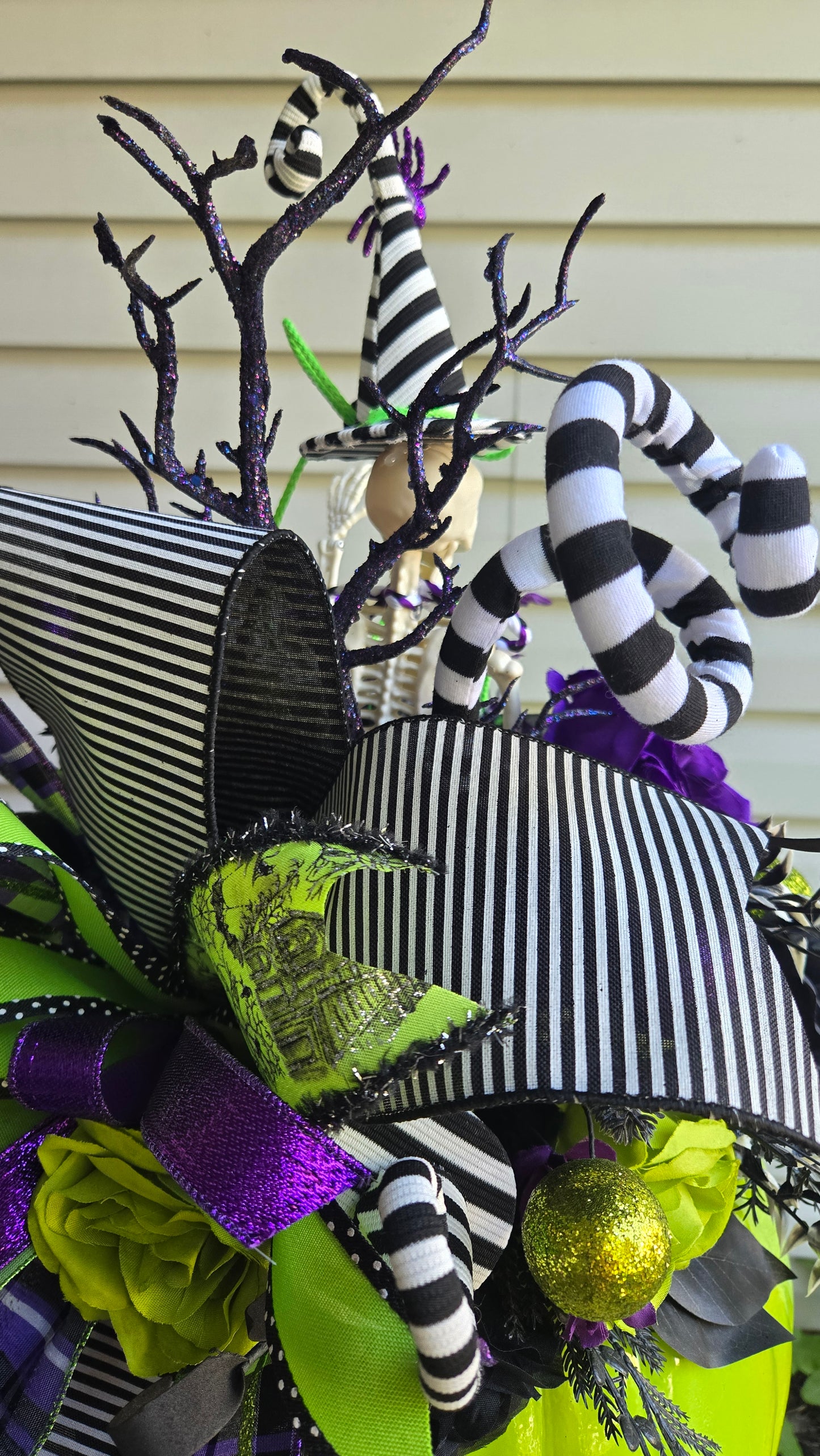 Halloween Centerpiece - Beetlejuice Inspired Witchy Skeleton on a Pumpkin
