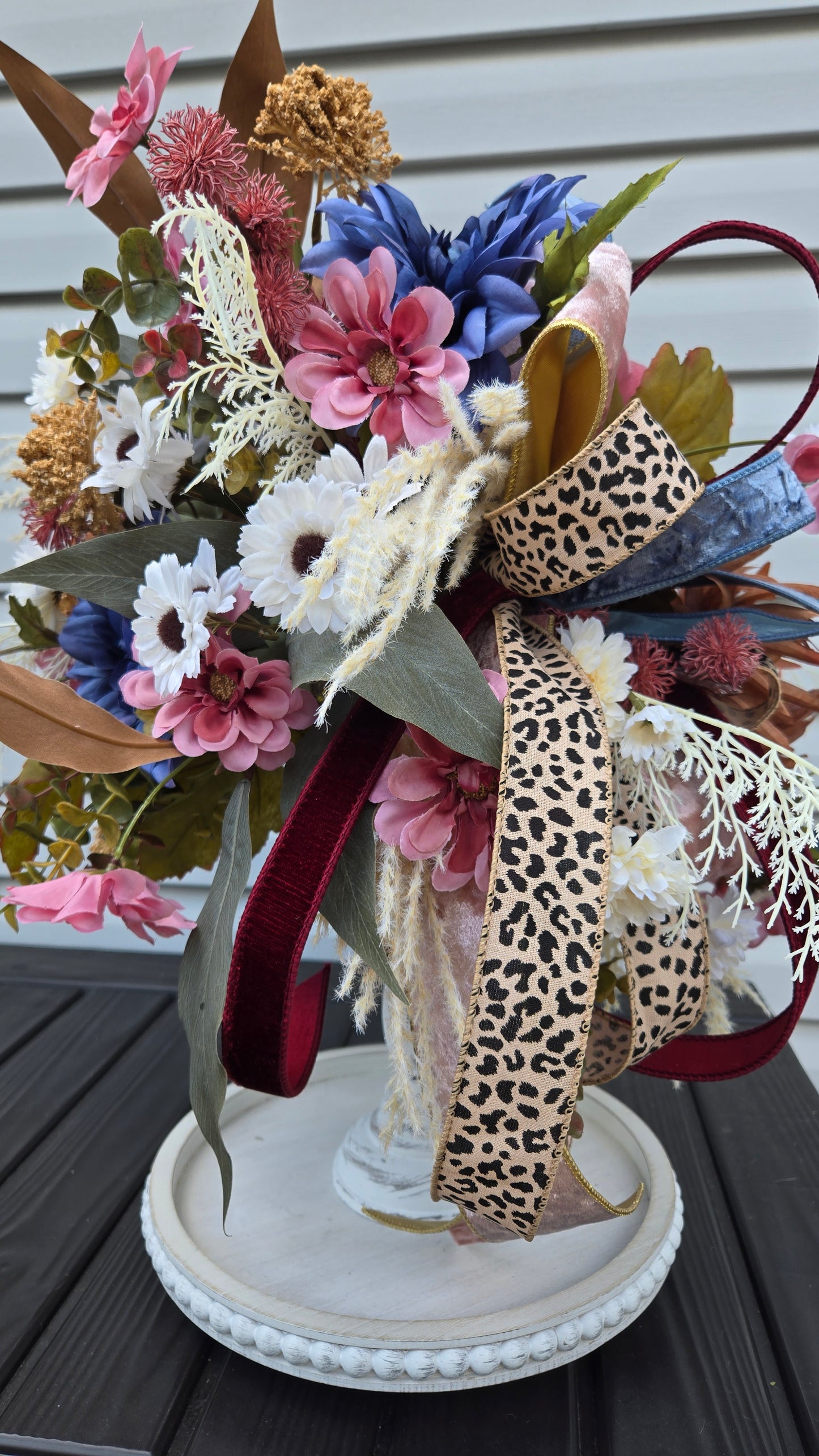 Glam Boho Chic Fall Arrangement - Velvet Pink Pumpkin Candlestick