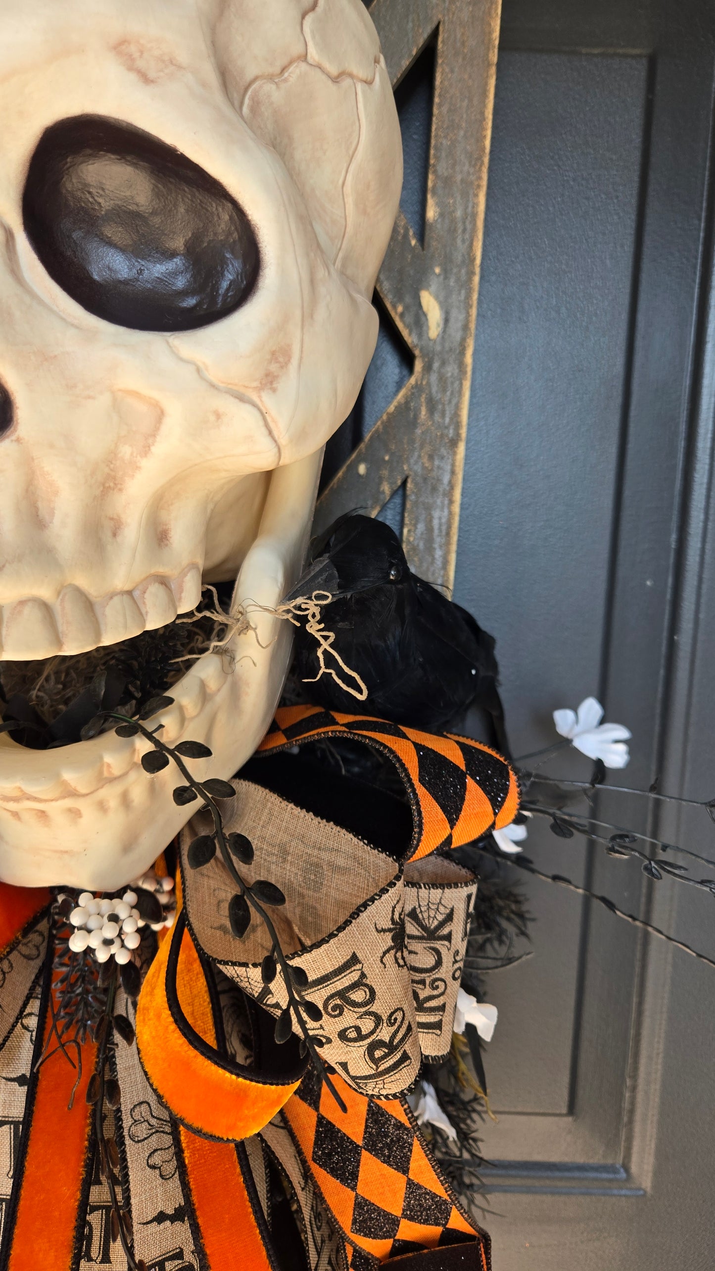 Halloween Decor - Skull Window Pane Wreath