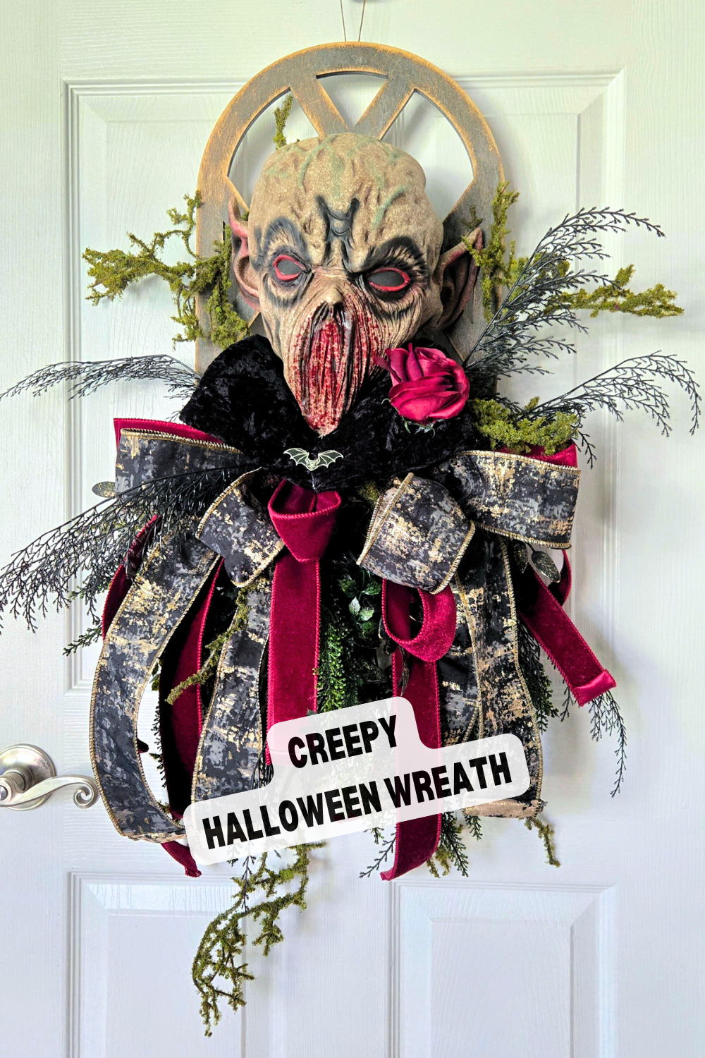 Creepy Halloween Wreath - Nosferatu Vampire Gothic Wall Hanger