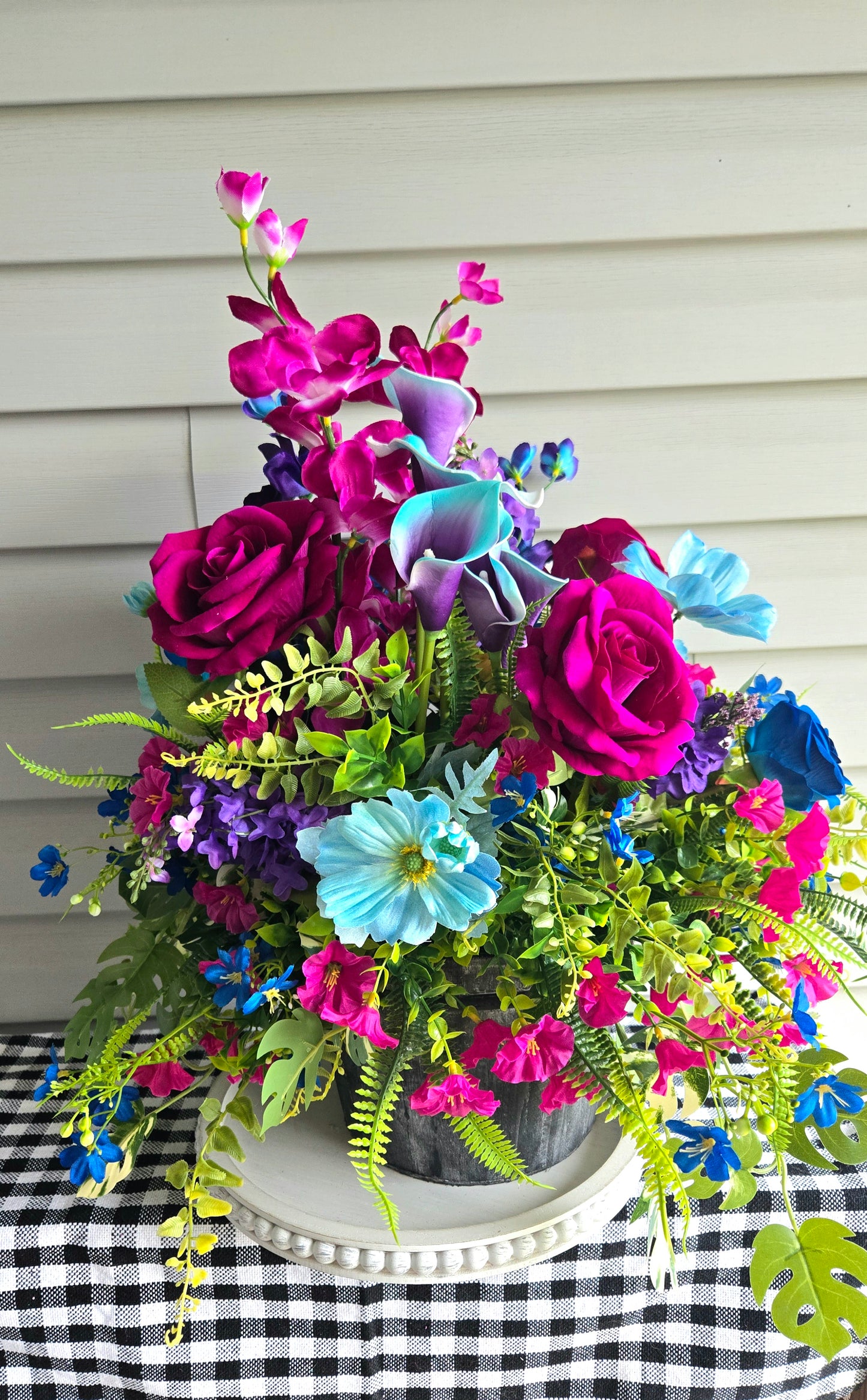 Spring Flower Planter Box in Round Wood Pot – Bold Floral Mother's Day Gift Idea