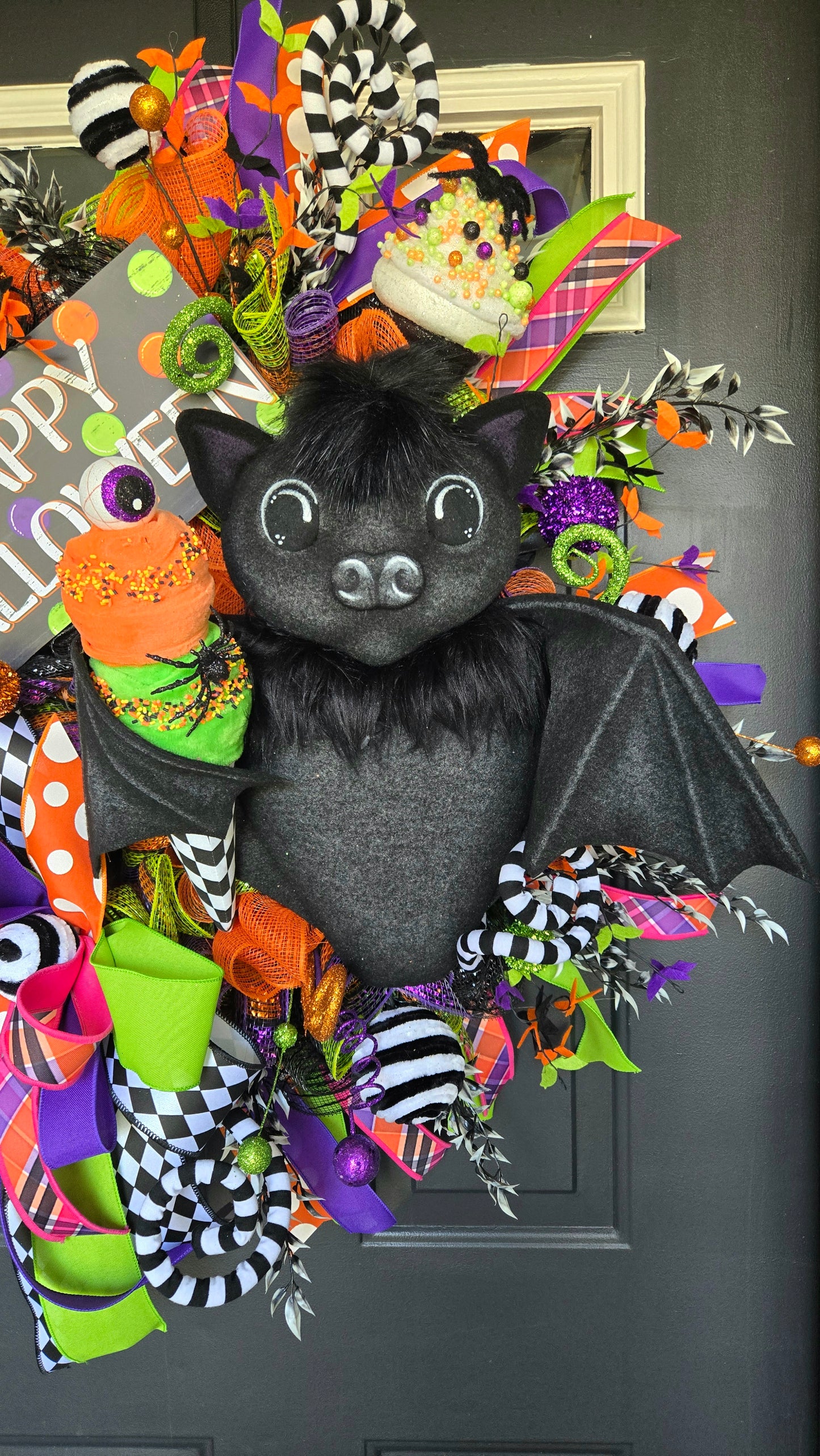 Whimsical Happy Halloween Bat Wreath – Extra Large Door Decor