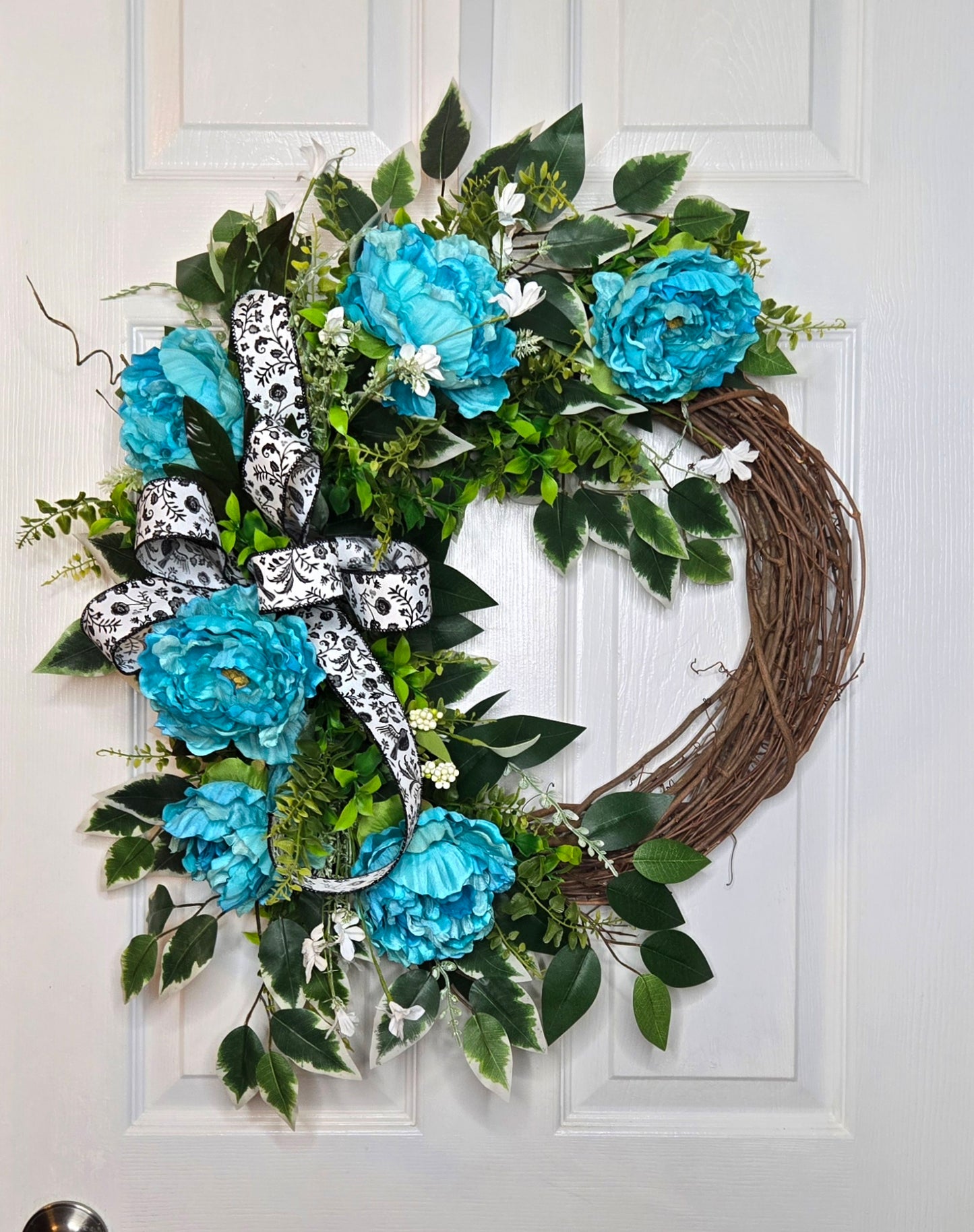 Peony Grapevine Wreath - Elegant Everyday Front Door Decor