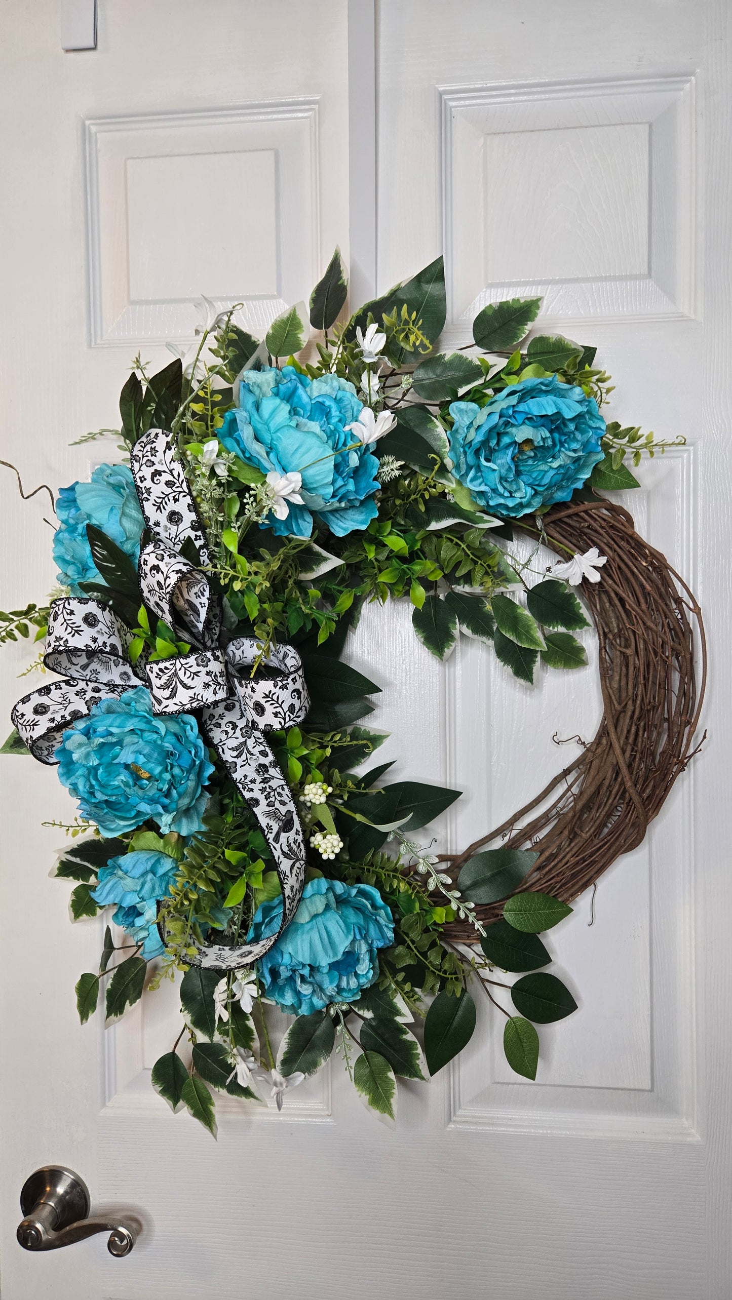 Peony Grapevine Wreath - Elegant Everyday Front Door Decor