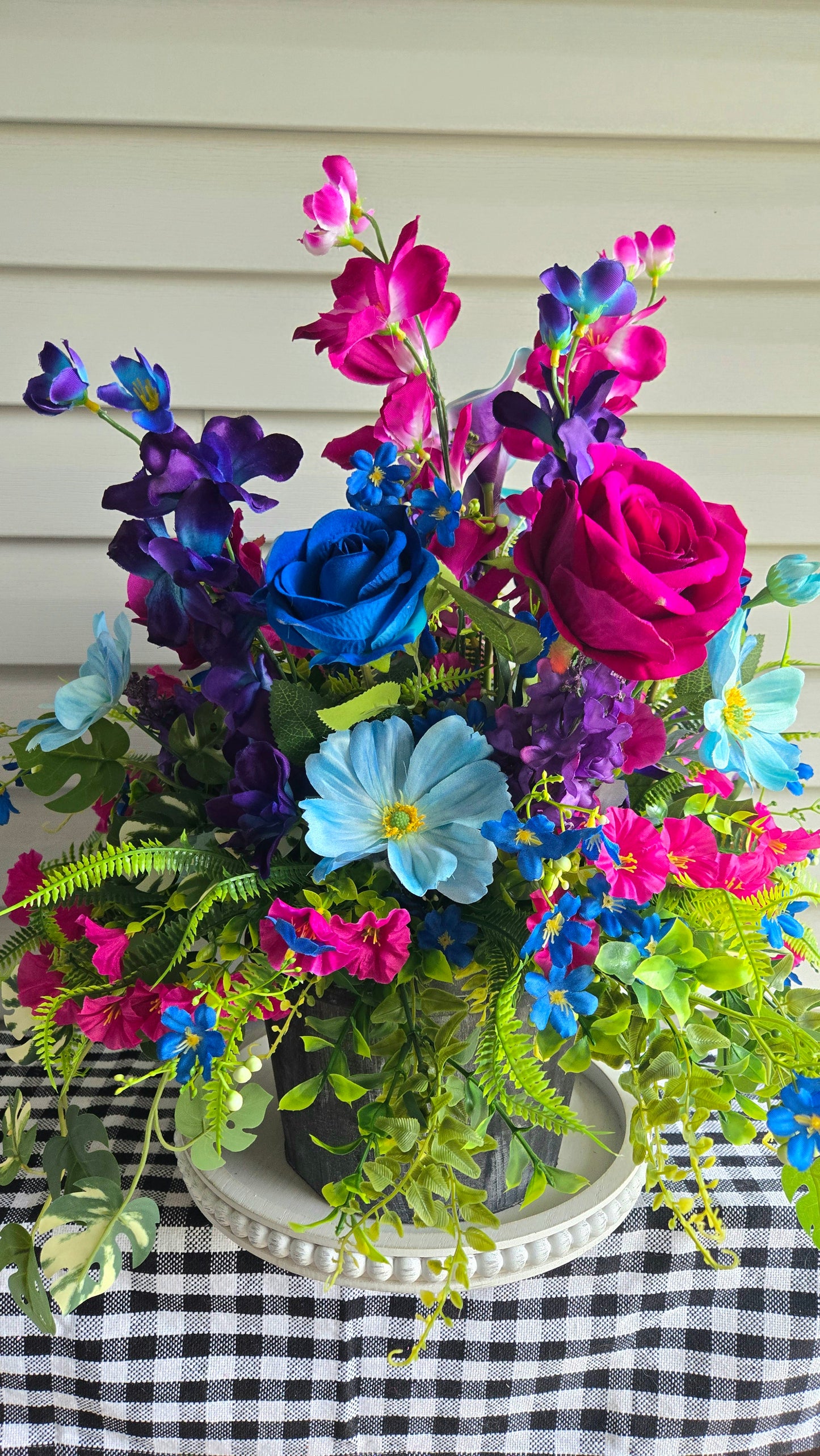 Spring Flower Planter Box in Round Wood Pot – Bold Floral Mother's Day Gift Idea