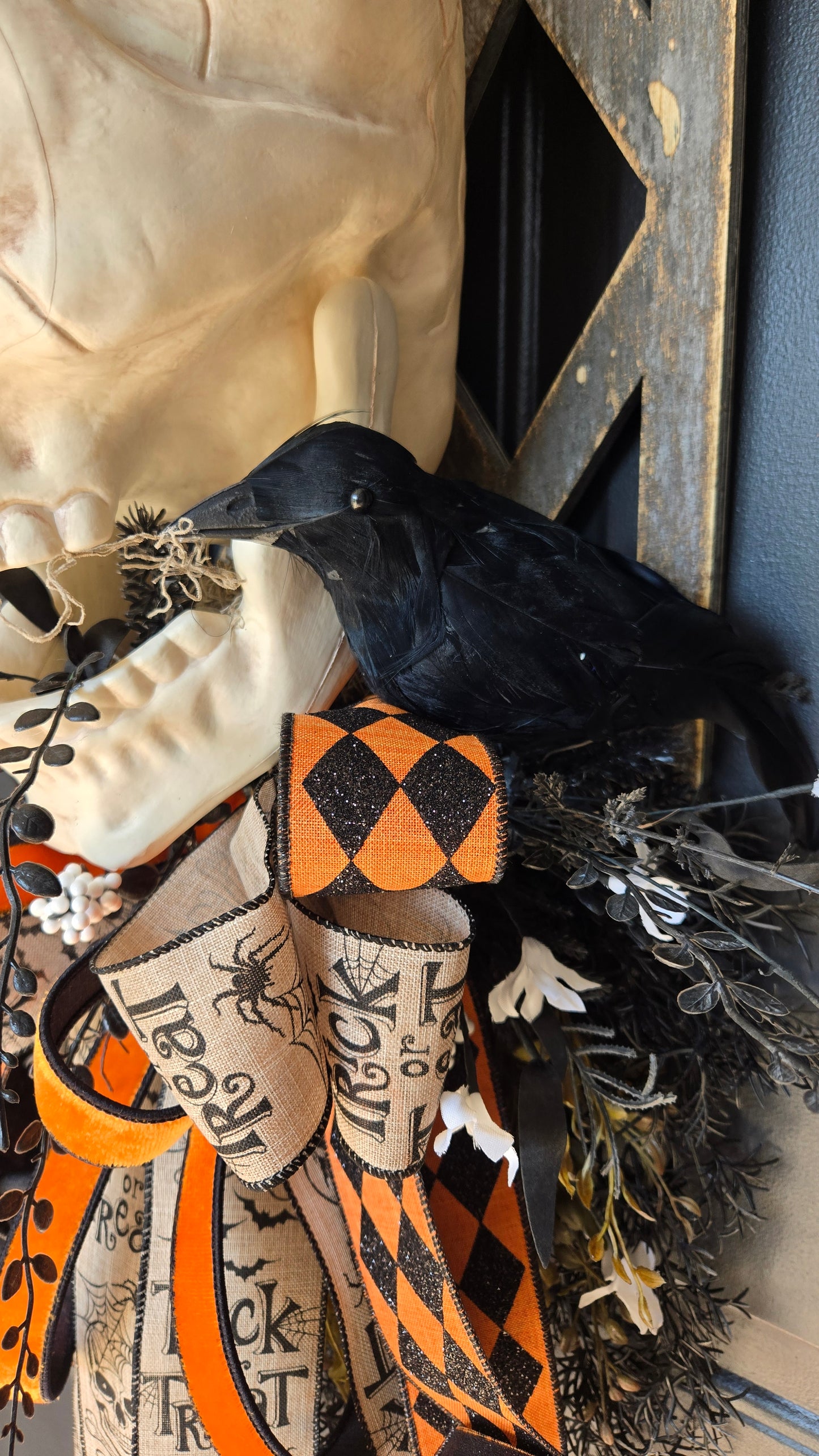 Halloween Decor - Skull Window Pane Wreath