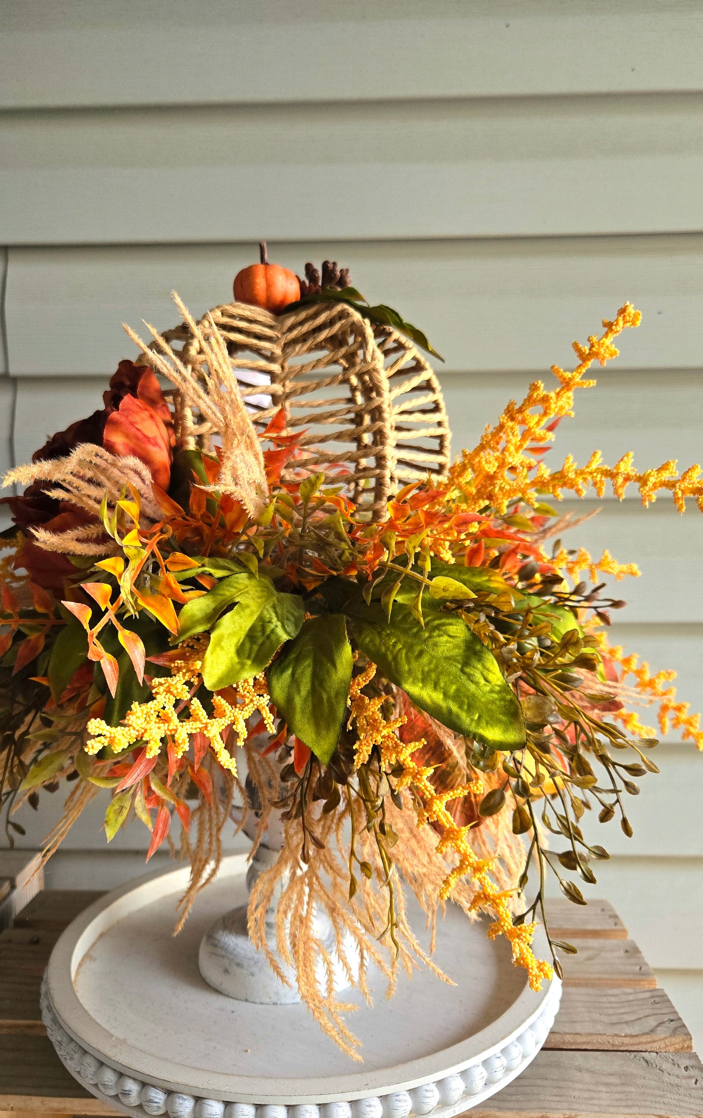 Fall Arrangement Pumpkin Candlestick β Rustic Autumn Farmhouse Table Centerpiece