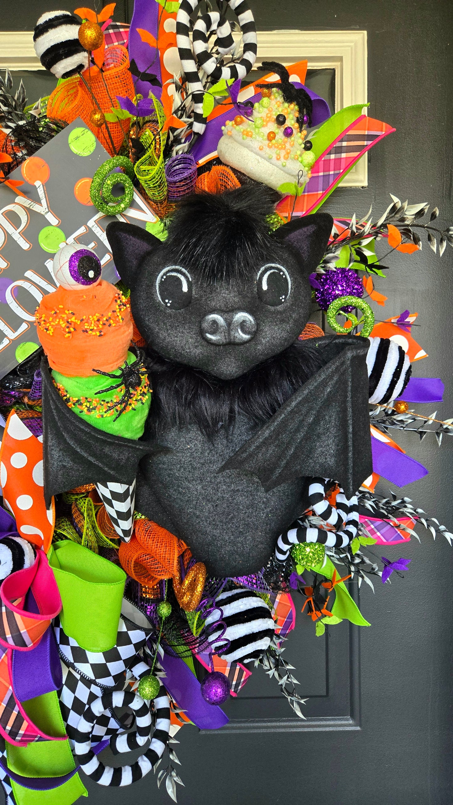Whimsical Happy Halloween Bat Wreath – Extra Large Door Decor