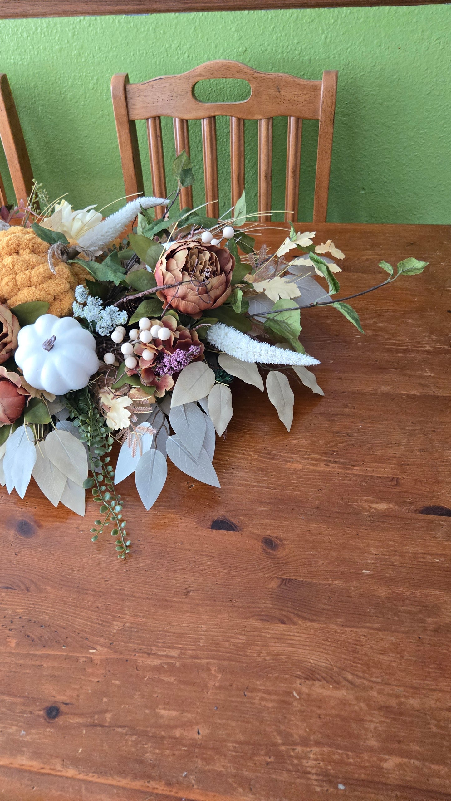 Fall Pumpkin Centerpiece or Door Swag – Rustic Harvest Décor with Handmade Knit Pumpkins