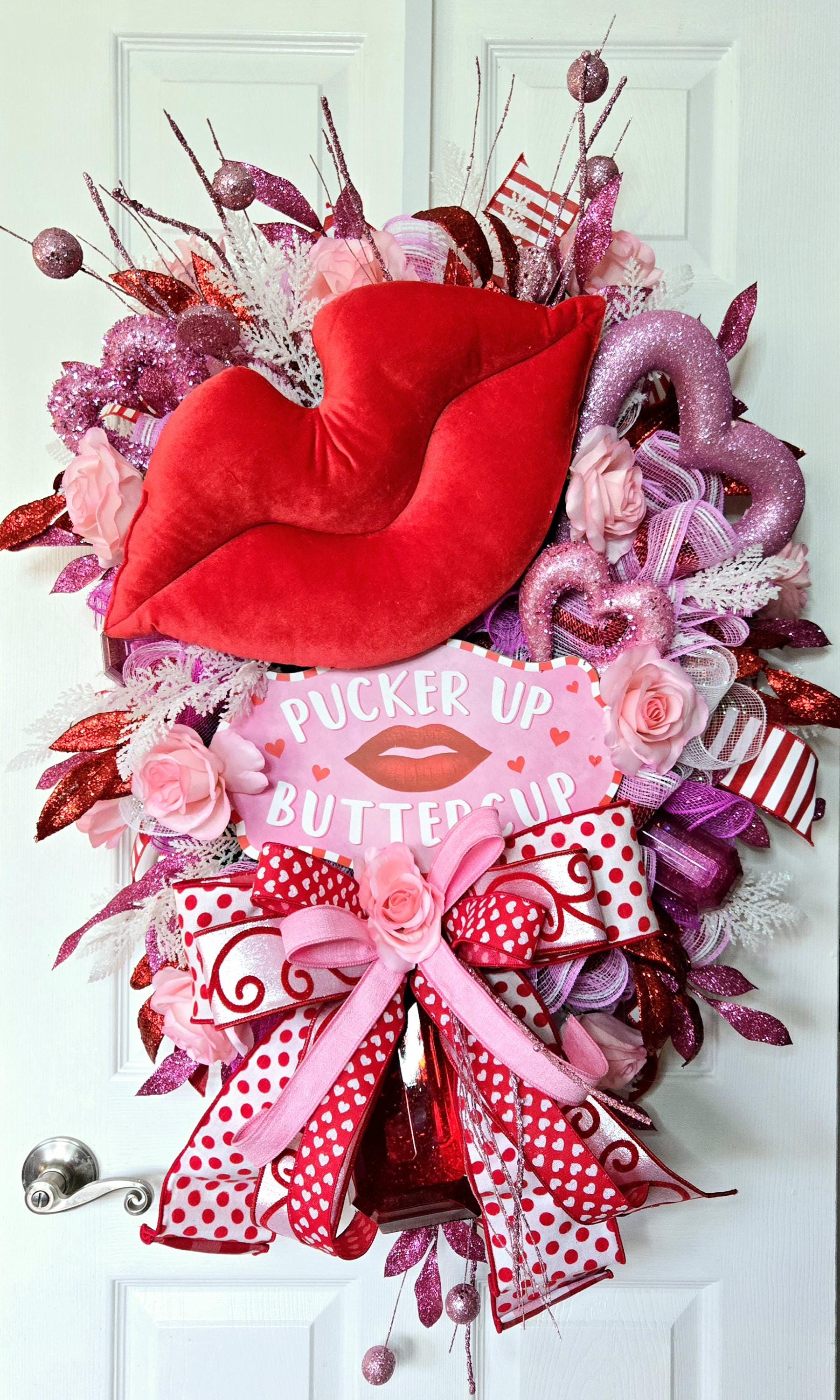 Pucker Up Jeweled Valentine's Day Swag for Front Door or Home Decor Stuffs n Things by JD