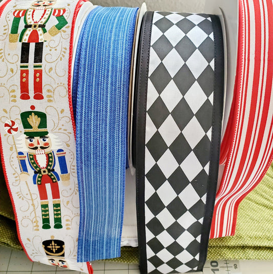 Nutcracker Christmas Ribbon Bundle, Red Green Blue Black Holiday Ribbons, Holiday Wreath Ribbon Supply Kits My Store