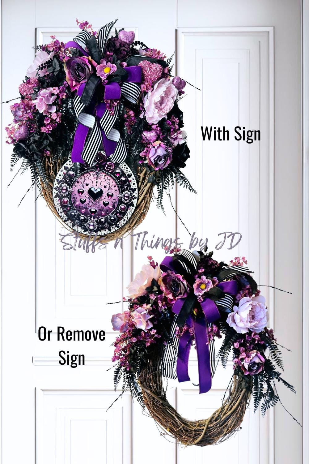 Gothic Front Door Wreath with Removable Heart Sign - Romantic style Stuffs n Things by JD