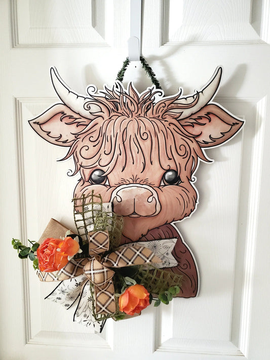 Highland Cow Home Decor Wood Sign for Front Door Stuffs n Things by JD