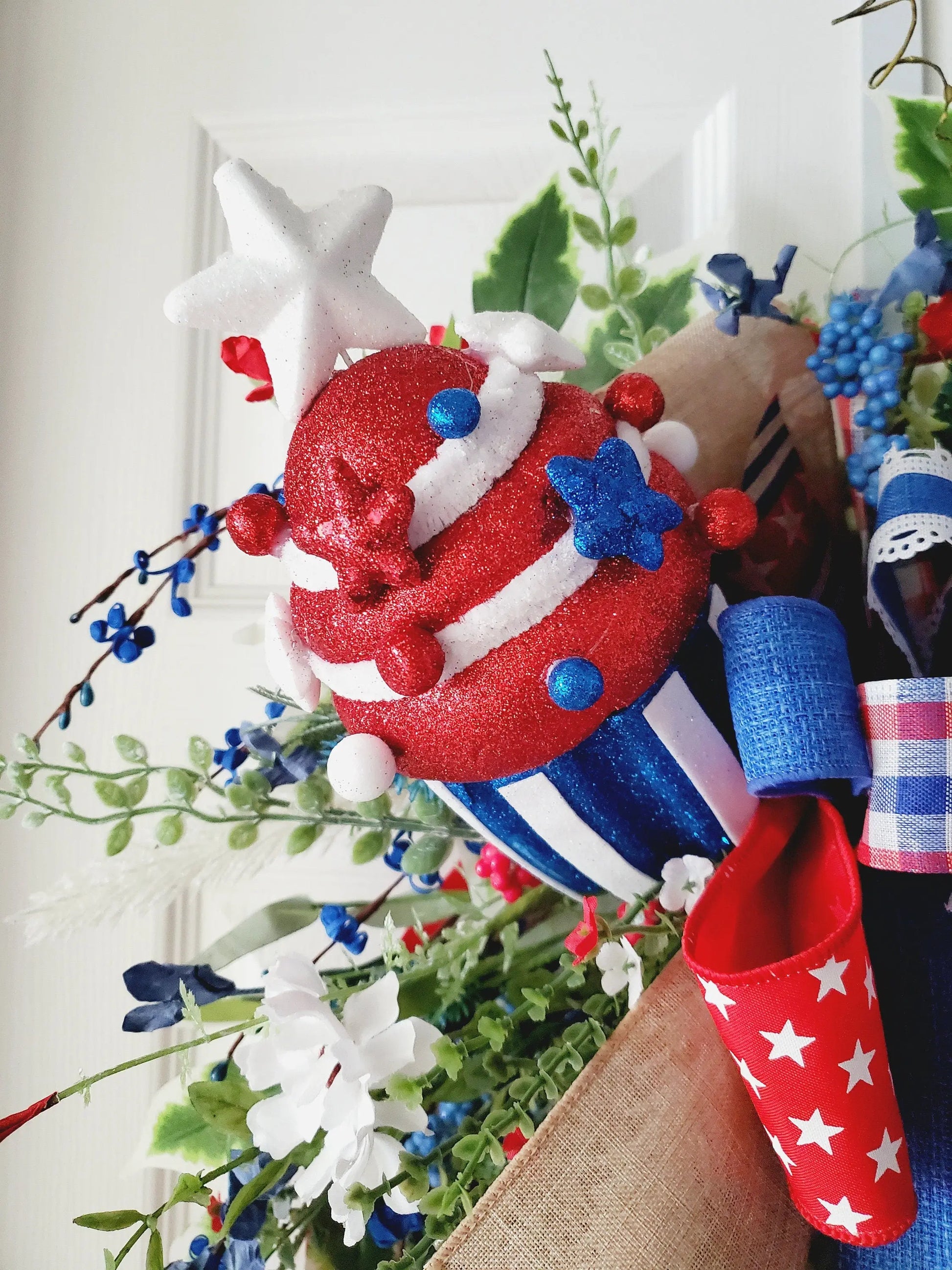 Patriotic Bicycle Wheel Rim Front Door Wreath Stuffs n Things by JD