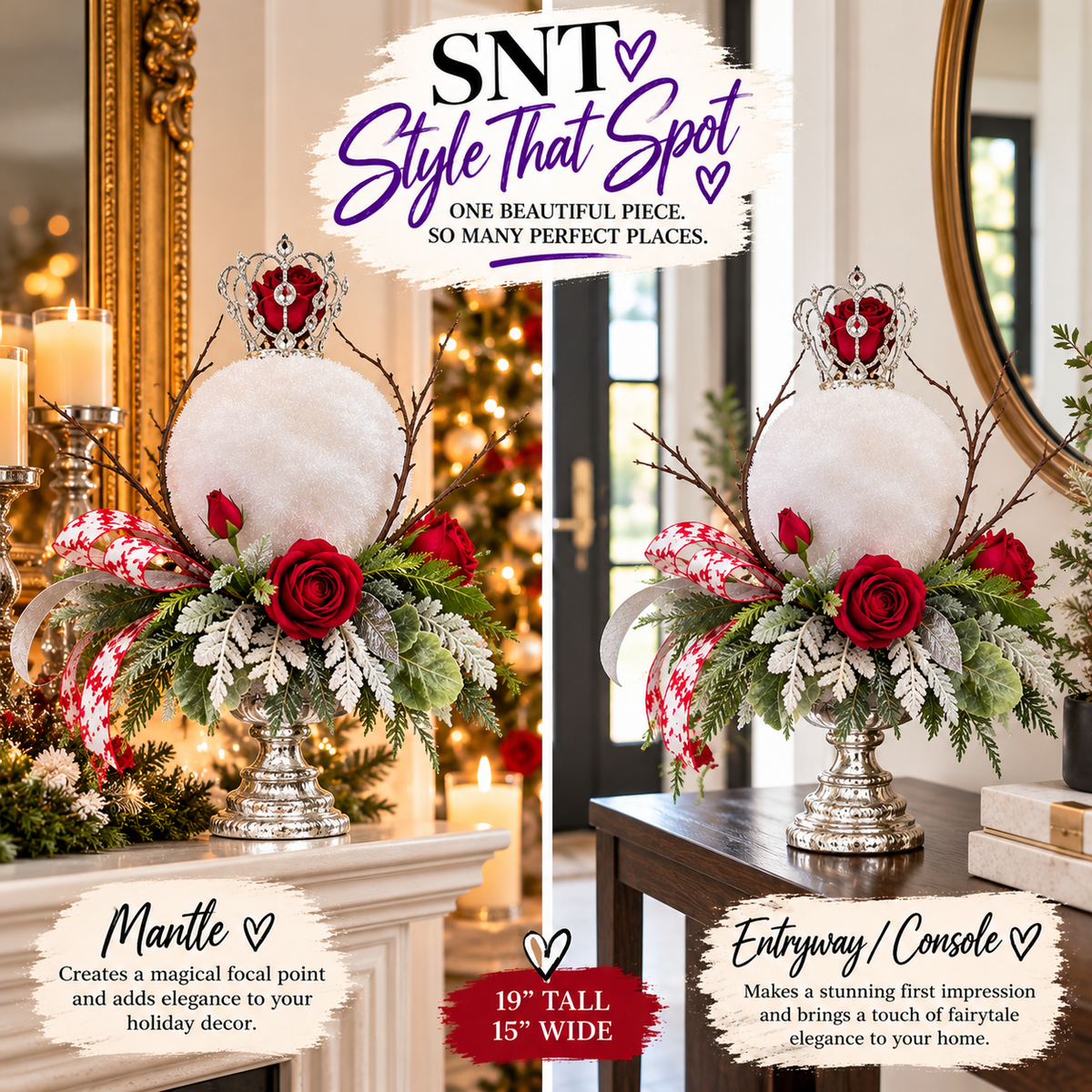 Enchanted Rose Christmas Centerpiece | Beauty and the Beast Inspired Holiday Decor | Disney Inspired Winter Fairytale Arrangement