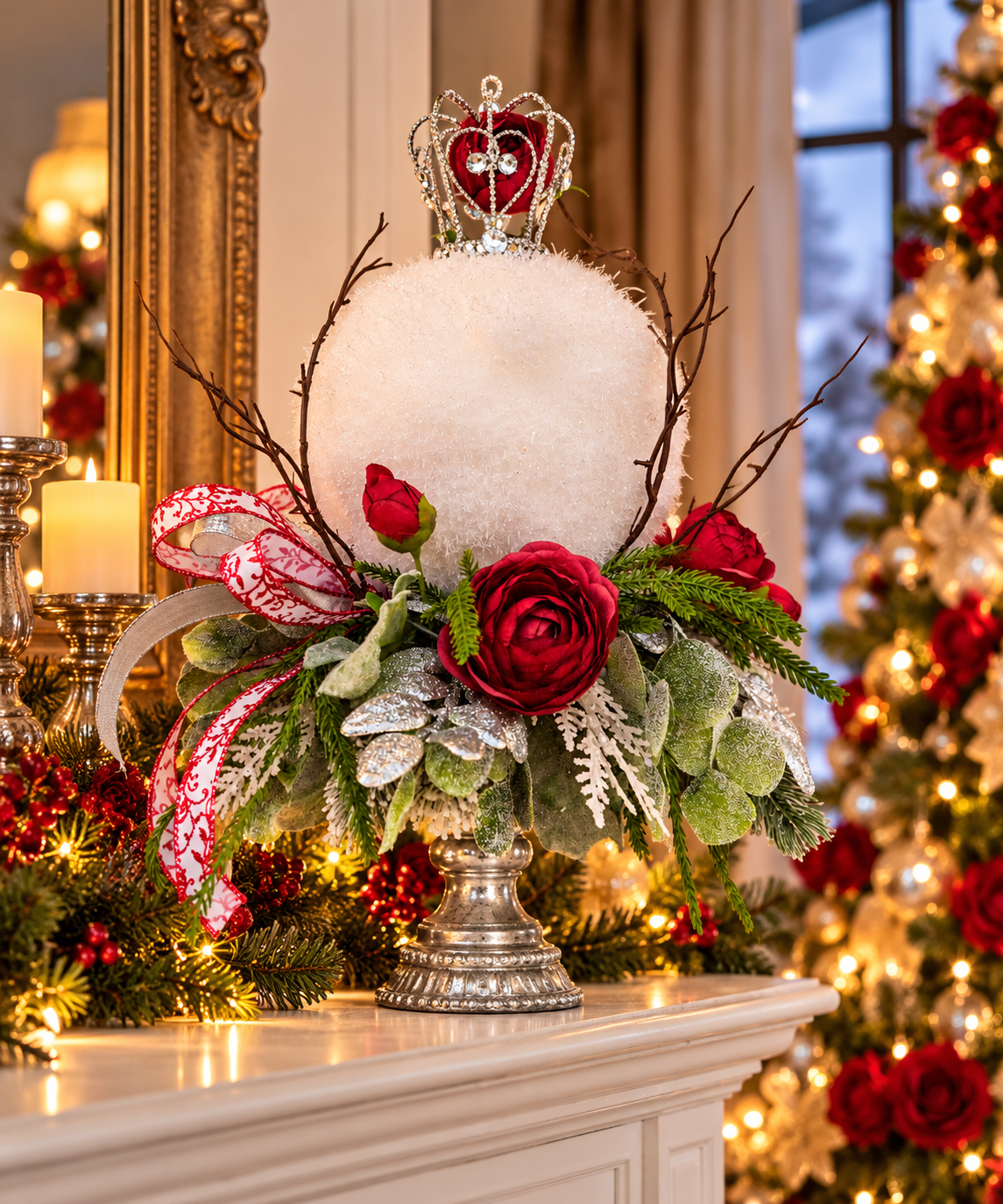 Enchanted Rose Christmas Centerpiece | Beauty and the Beast Inspired Holiday Decor | Disney Inspired Winter Fairytale Arrangement