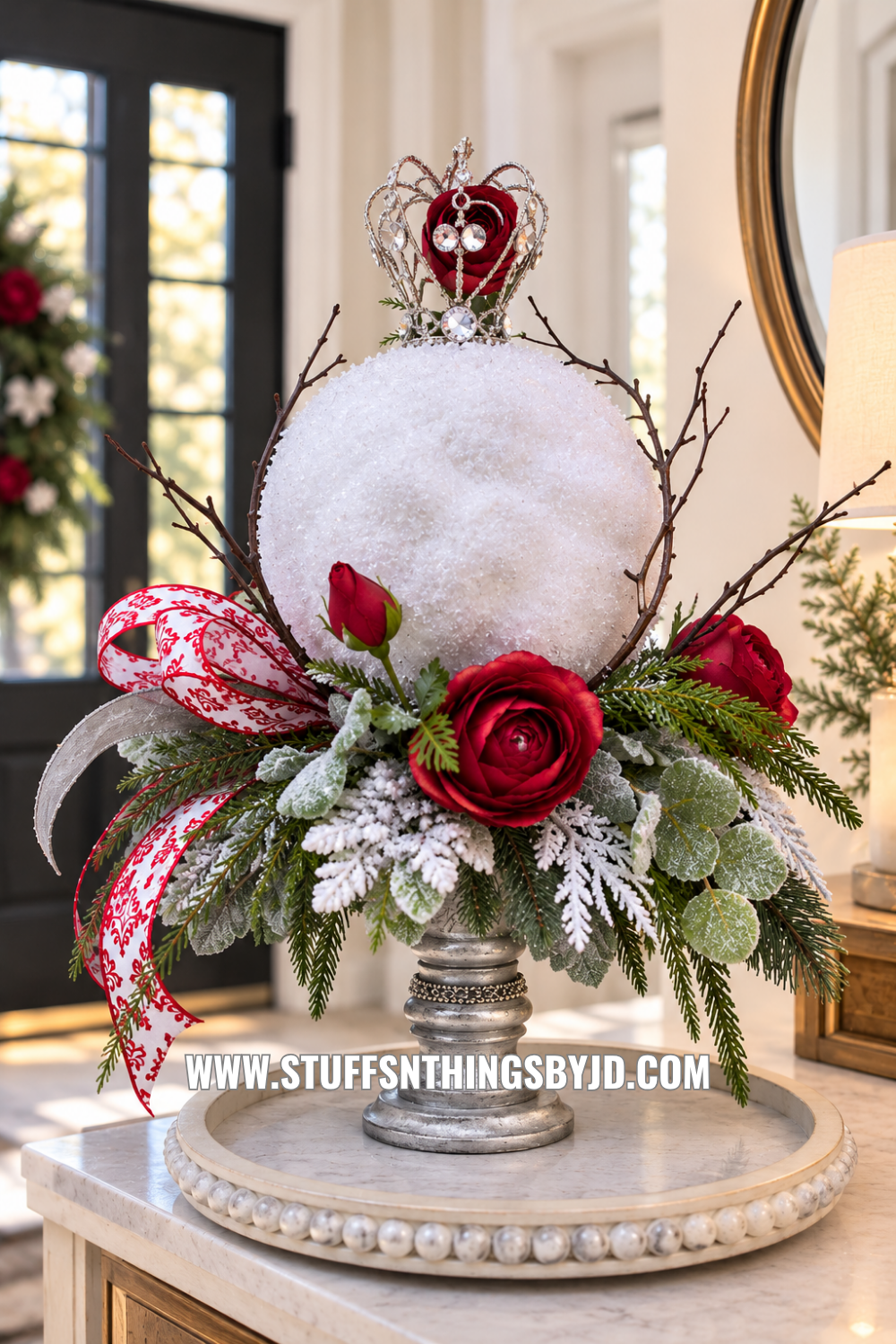 Enchanted Rose Christmas Centerpiece | Beauty and the Beast Inspired Holiday Decor | Disney Inspired Winter Fairytale Arrangement