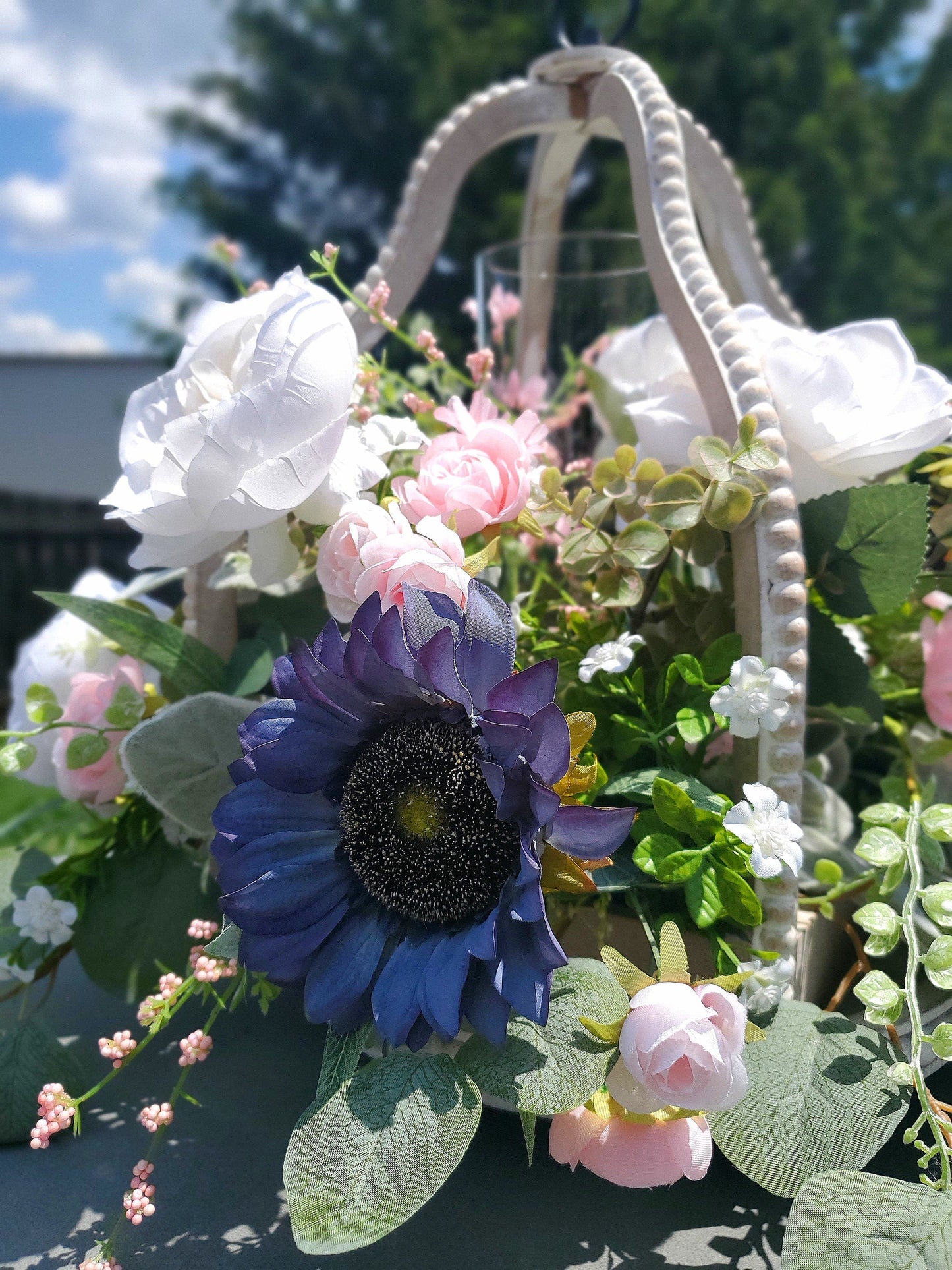 Distressed Bead Lantern Floral Centerpiece - Wedding Arrangement Stuffs n Things by JD