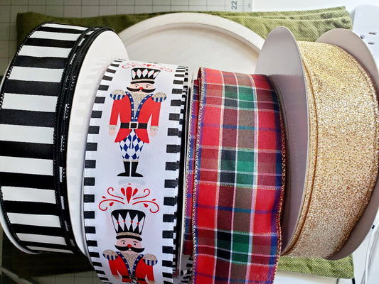 Nutcracker Christmas Ribbon Bundle, Red Green Blue Gold Holiday Ribbons, Holiday Wreath Ribbon Supply Kits My Store