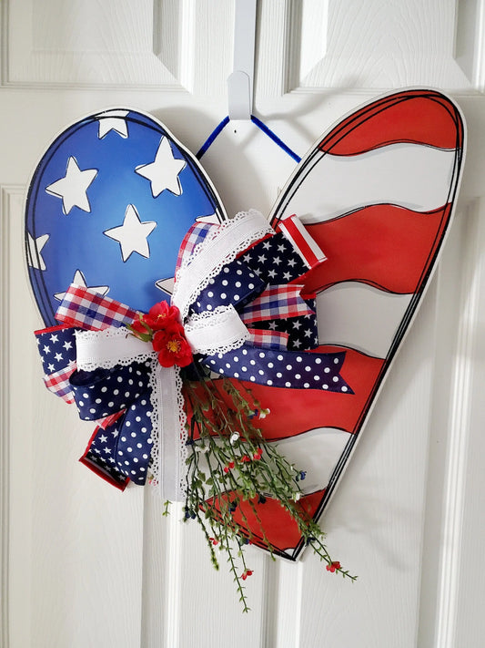Patriotic Heart Home Decor Wood Sign for Front Door Stuffs n Things by JD
