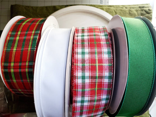 Christmas Plaid Ribbon Bundle, Red Green Holiday Ribbons, Holiday Wreath Ribbon Supply Kits My Store