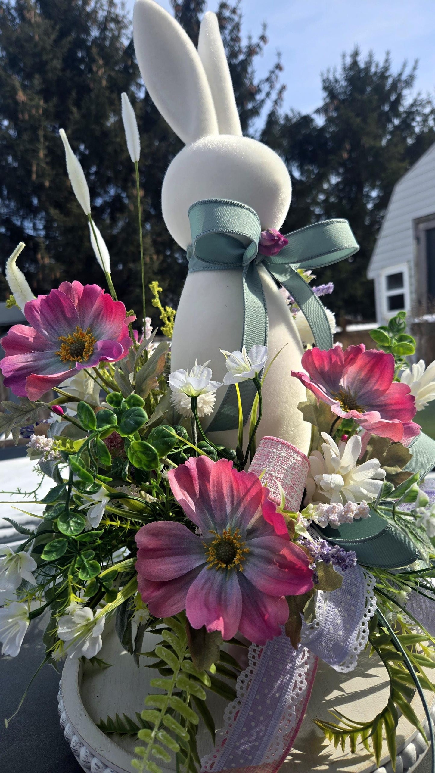Flocked Bunny Floral Table Centerpiece for Spring or Easter Stuffs n Things by JD