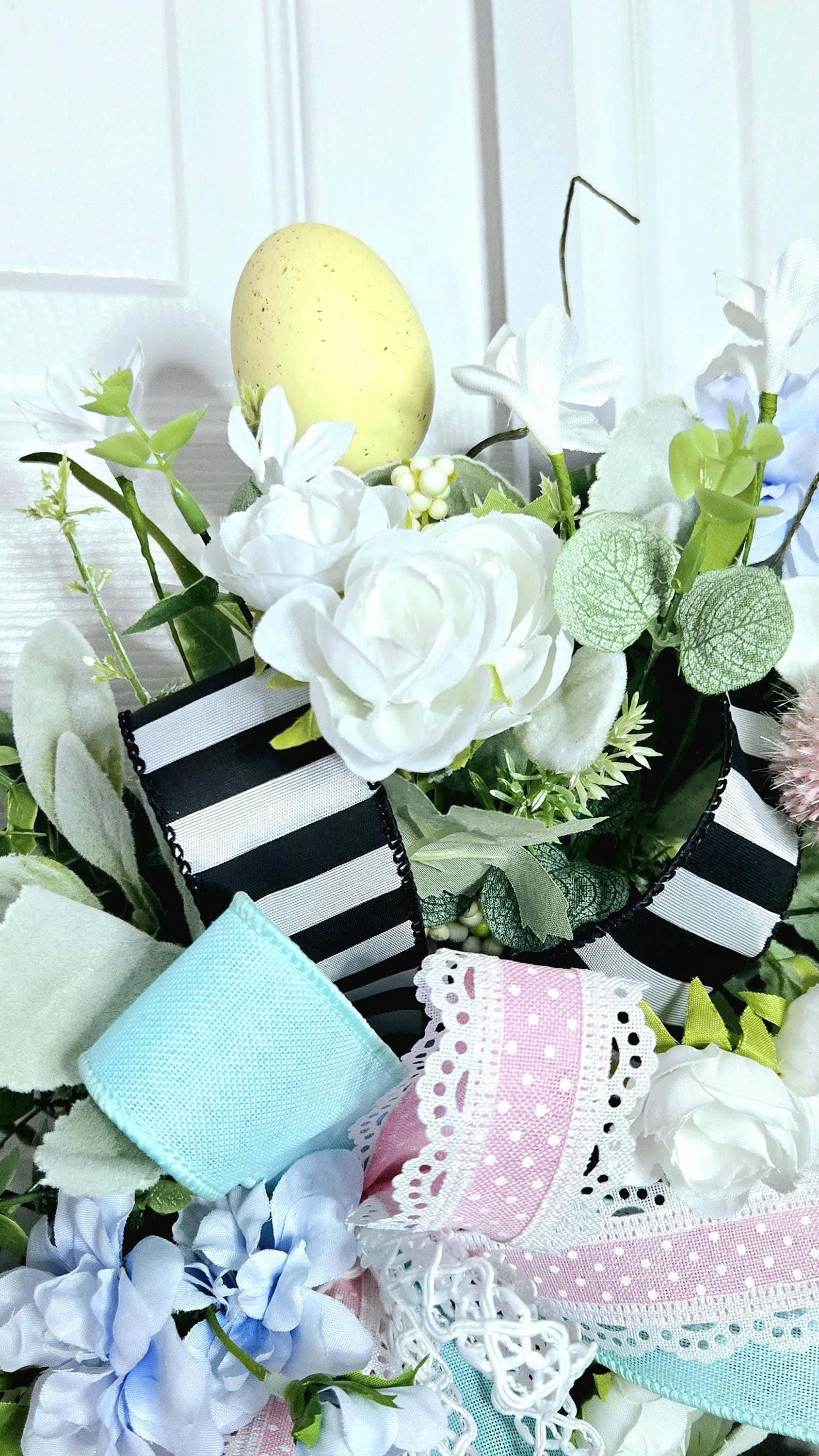 Easter Spring Wreath with Pastel Flowers & Bunny Stuffs n Things by JD