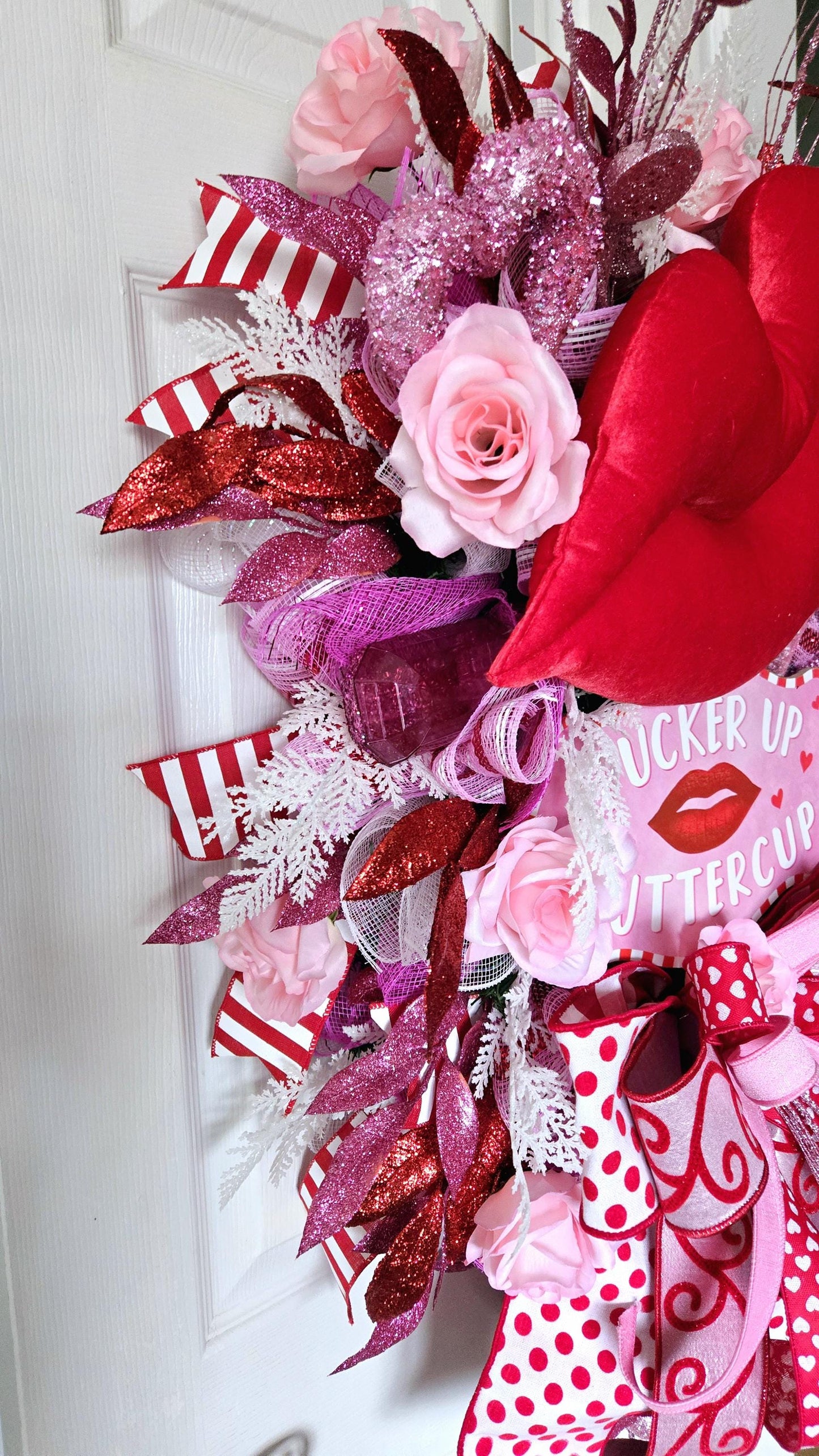 Pucker Up Jeweled Valentine's Day Swag for Front Door or Home Decor Stuffs n Things by JD