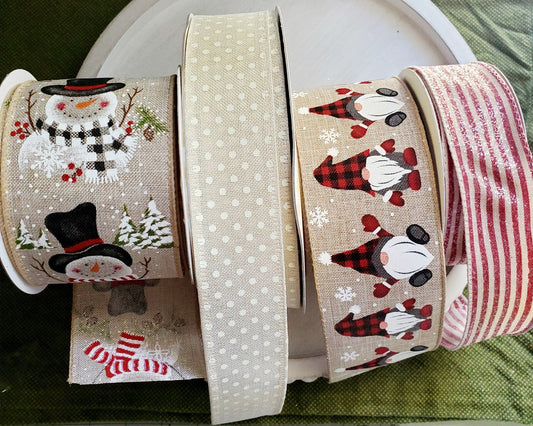 Snowman Christmas Ribbon Bundle, Red Black Gnome Holiday Ribbons, Holiday Wreath Ribbon Supply Kits My Store