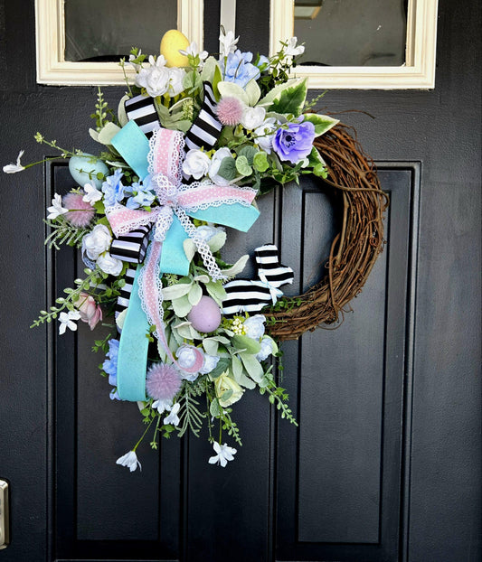 Easter Spring Wreath with Pastel Flowers & Bunny Stuffs n Things by JD