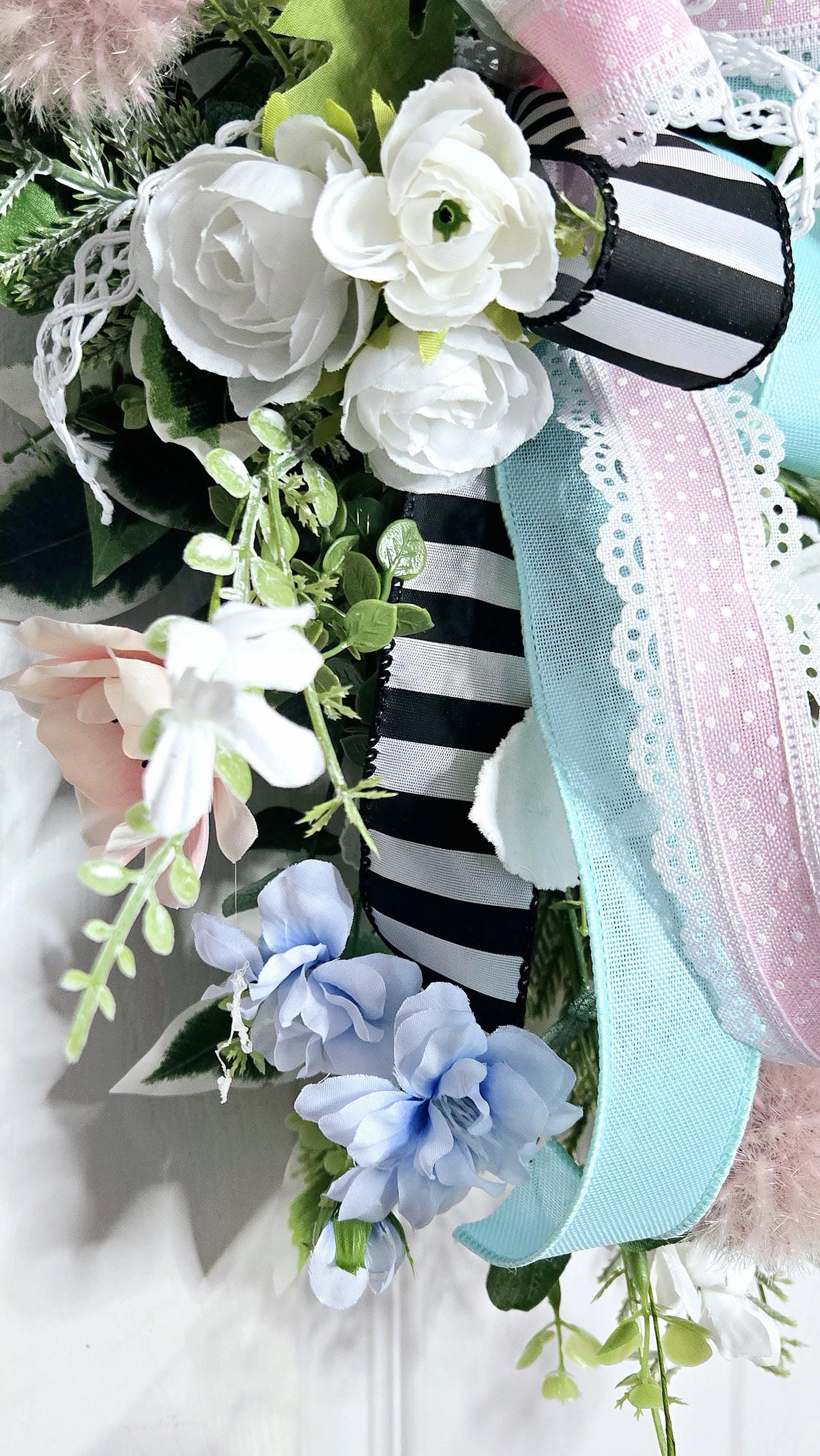 Easter Spring Wreath with Pastel Flowers & Bunny Stuffs n Things by JD