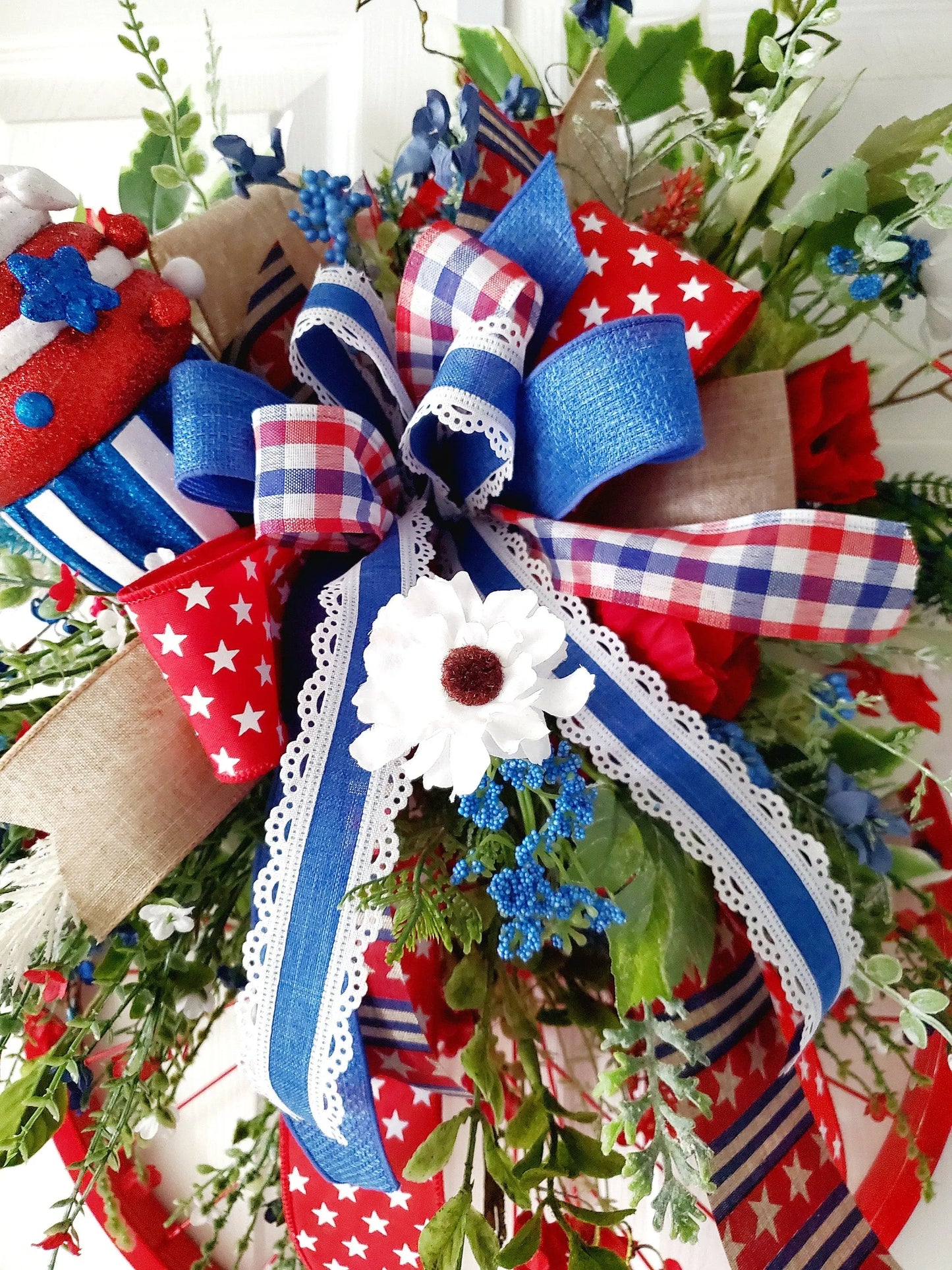 Patriotic Bicycle Wheel Rim Front Door Wreath Stuffs n Things by JD