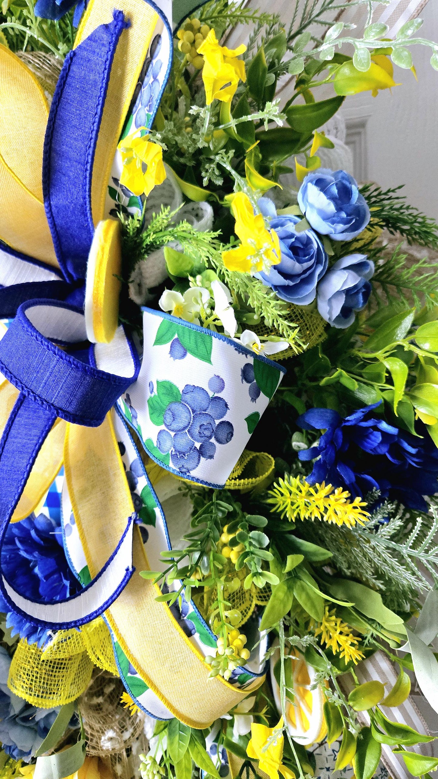 Lemon Blueberry Gingham Welcome Front Door Wreath Stuffs n Things by JD