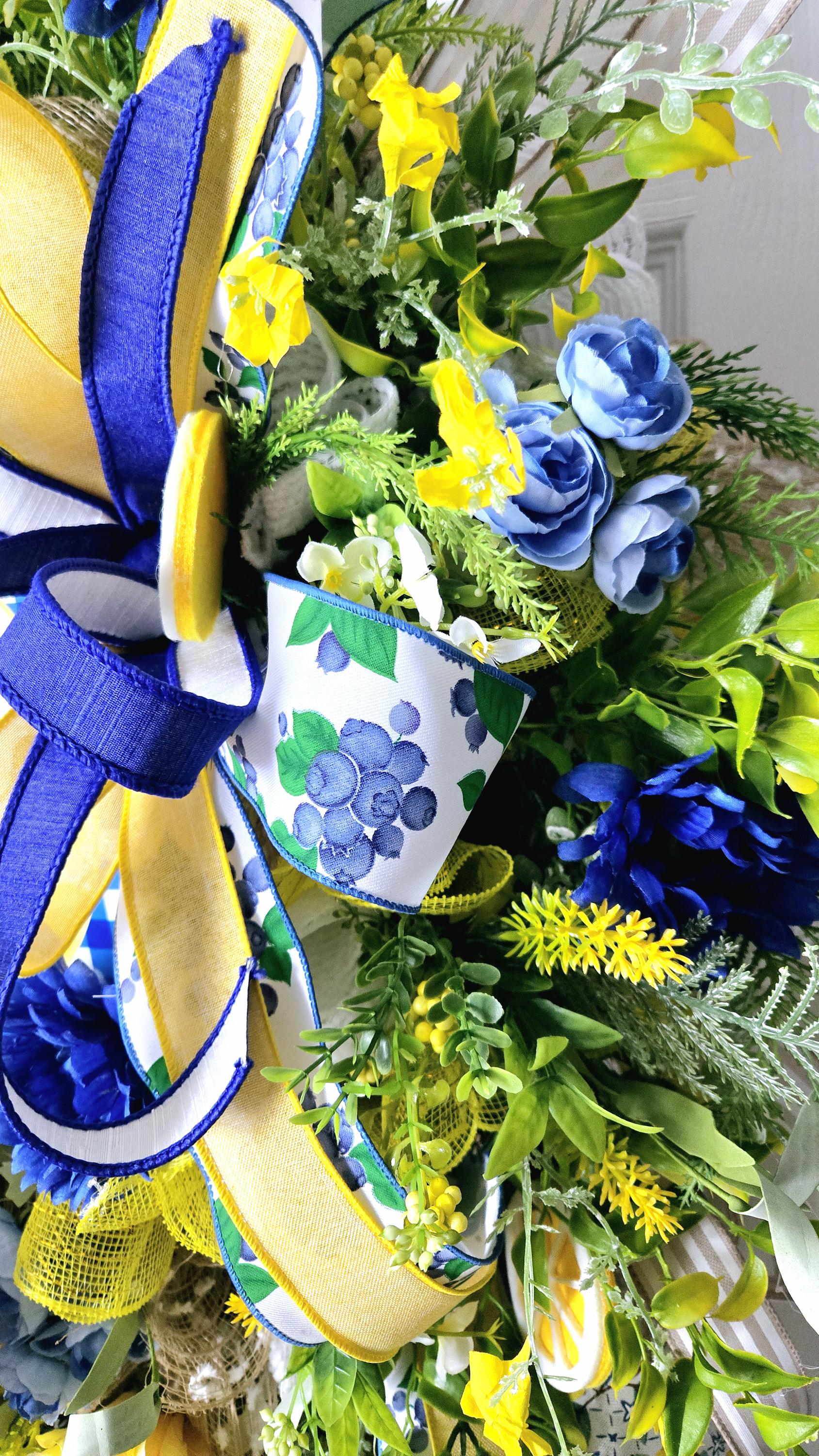 Lemon Blueberry Gingham Welcome Front Door Wreath Stuffs n Things by JD