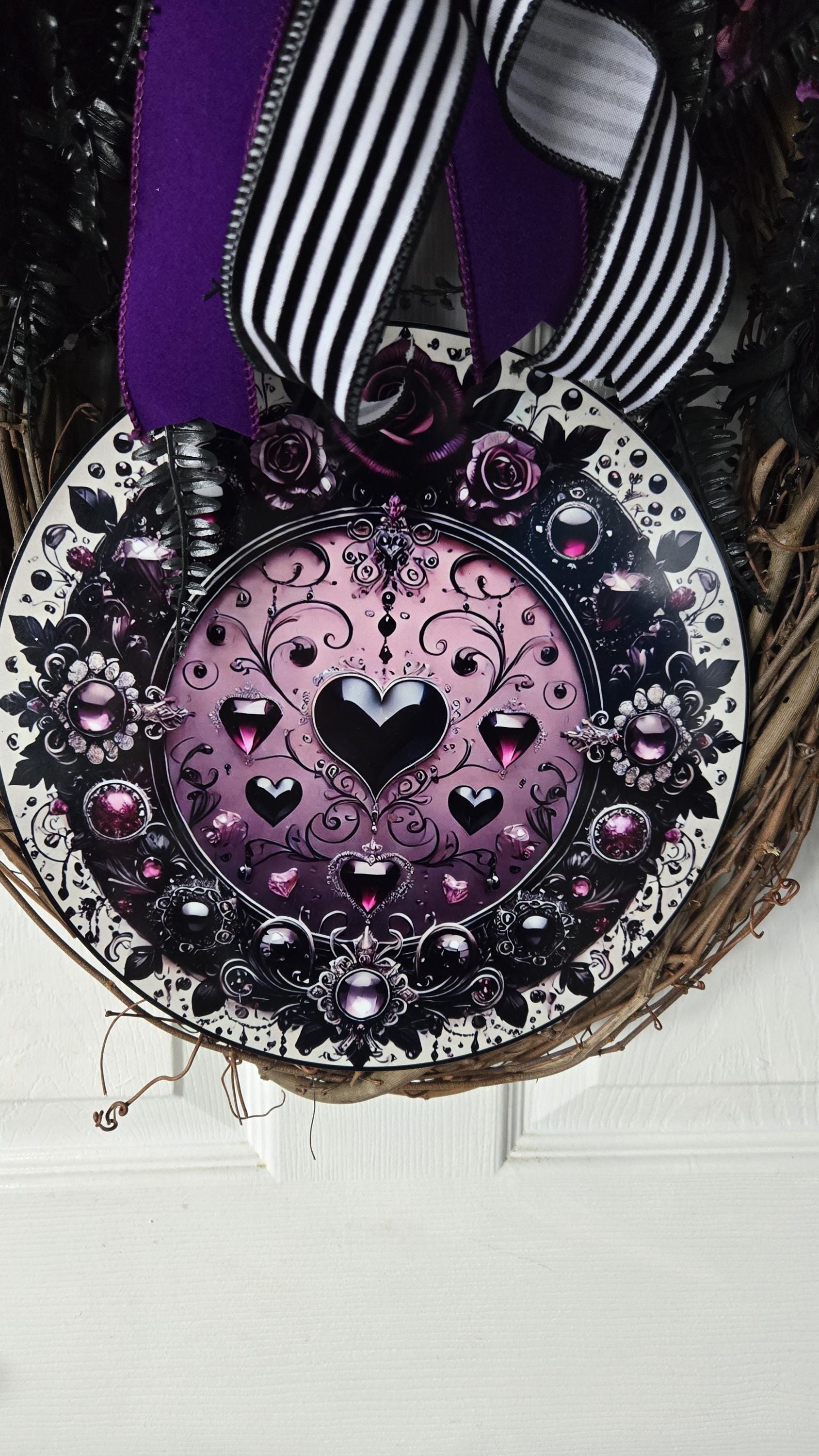 Gothic Front Door Wreath with Removable Heart Sign - Romantic style Stuffs n Things by JD