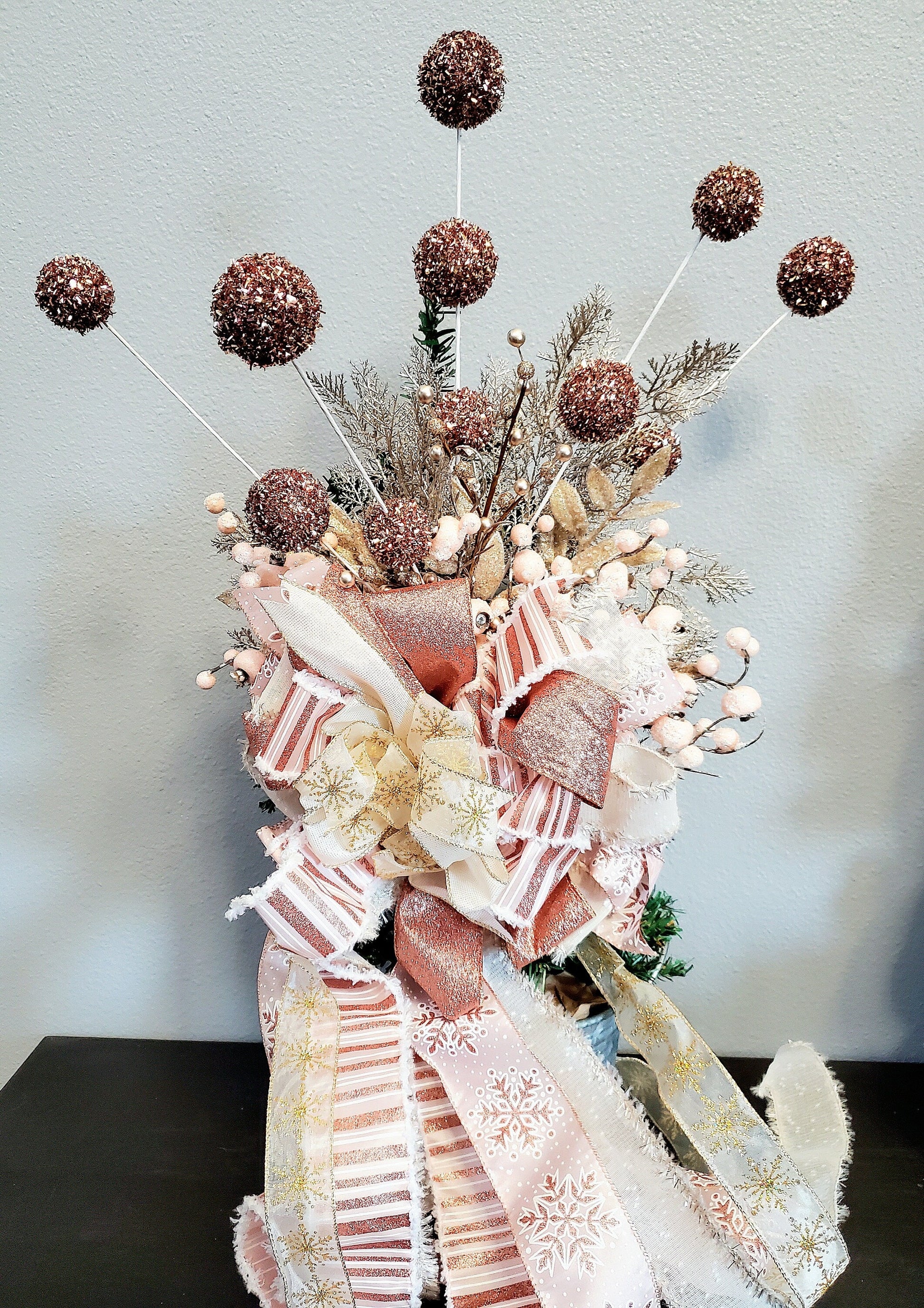 Christmas Bow Tree Topper, Peppermint Candy Christmas Tree Bow, Xmas Tree decorations, Green Monster Tree Bow Topper, Rose Gold Christmas My Store