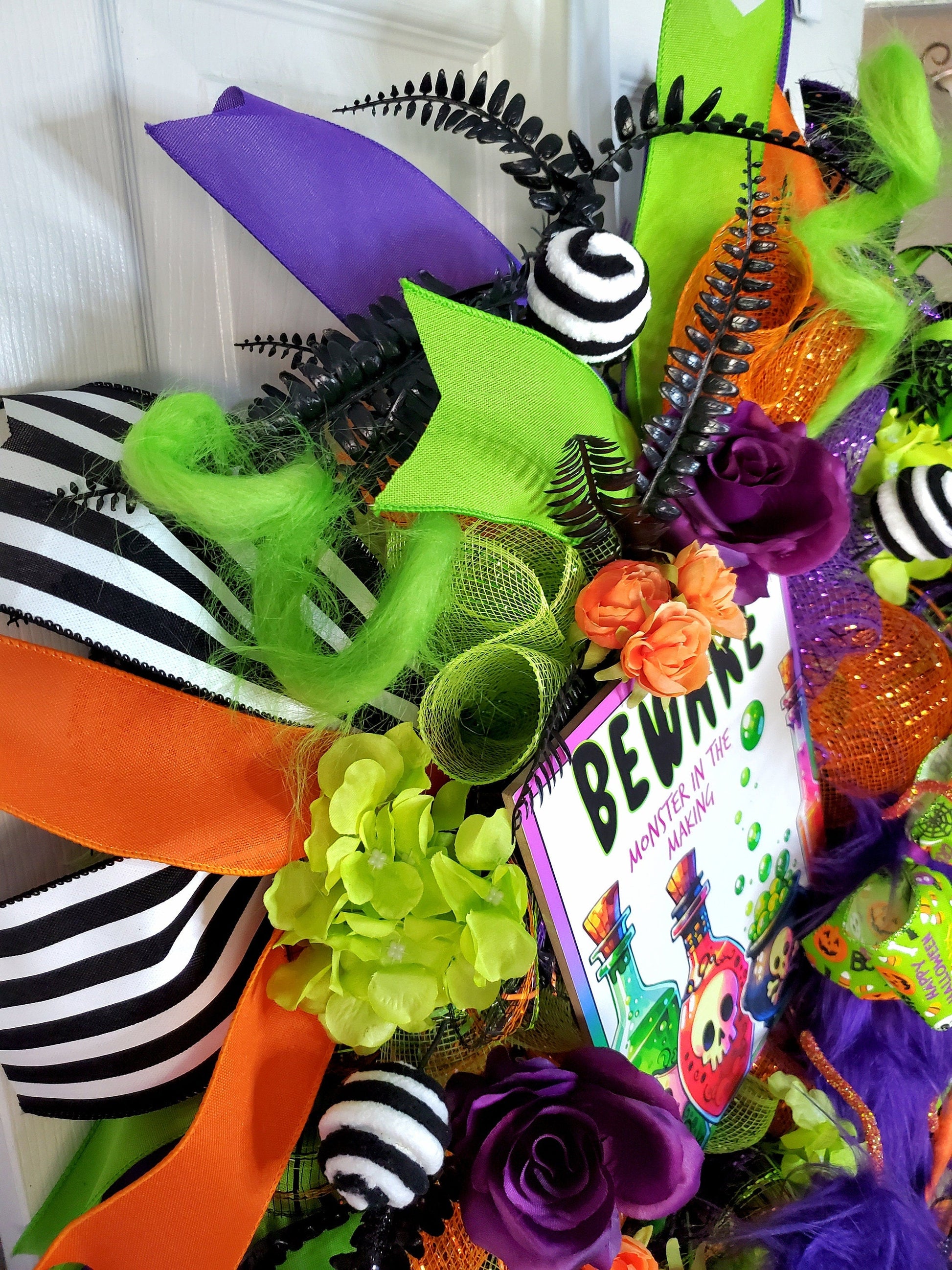 Birthday or Halloween Purple Three Eyed Monster Front Door Wreath Stuffs n Things by JD