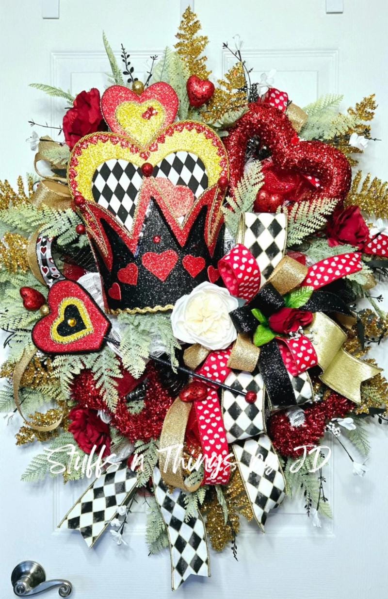 Queen of Hearts Alice in Wonderland themed Front Door Wreath Stuffs n Things by JD
