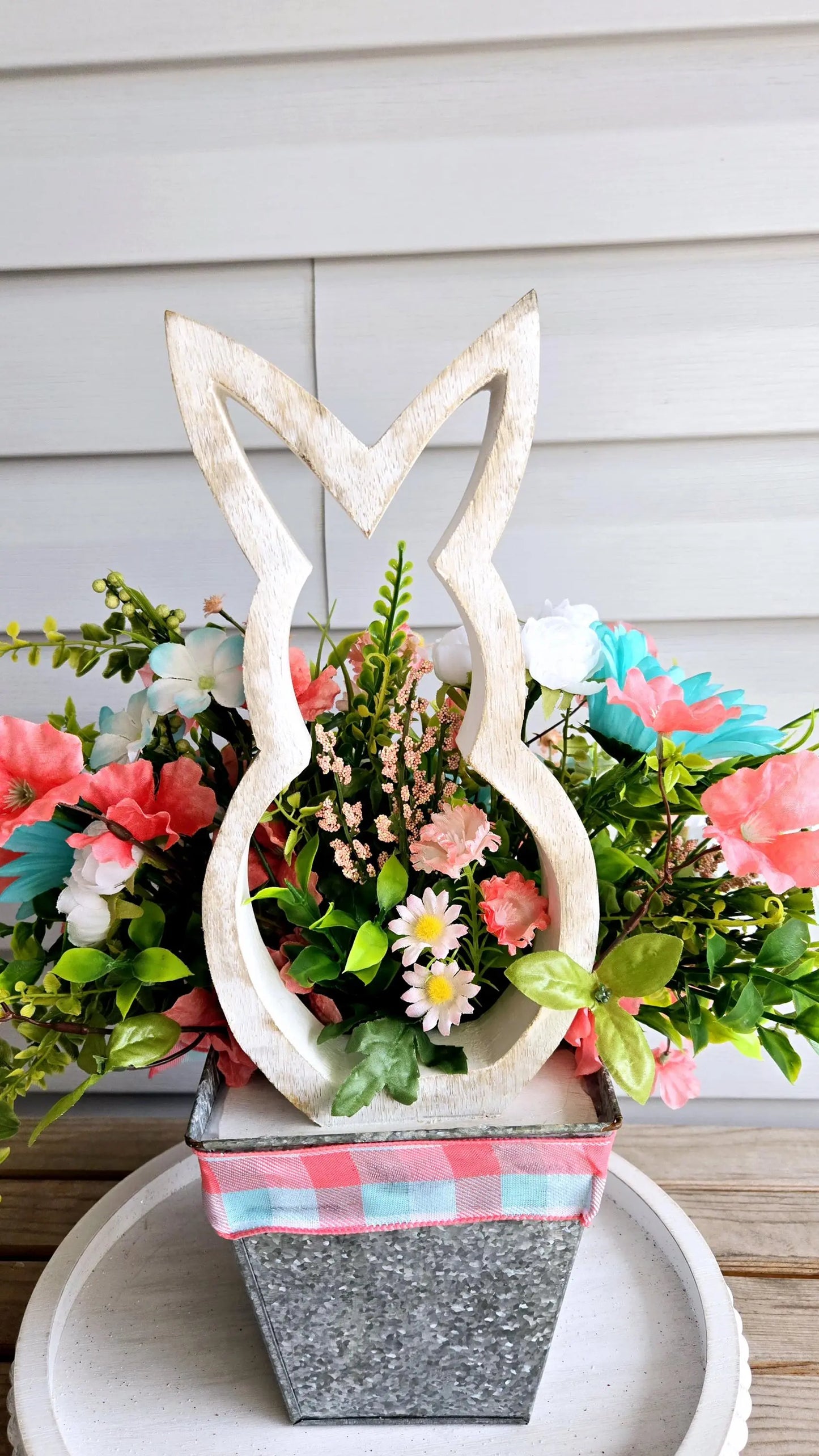 Rustic Easter Wood Bunny Floral Centerpiece Arrangement Stuffs n Things by JD