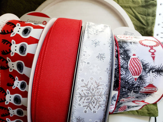 Christmas Reindeer Ornament Ribbon Bundle, Red Black White Holiday Ribbons, Holiday Wreath Ribbon Supply Kits My Store