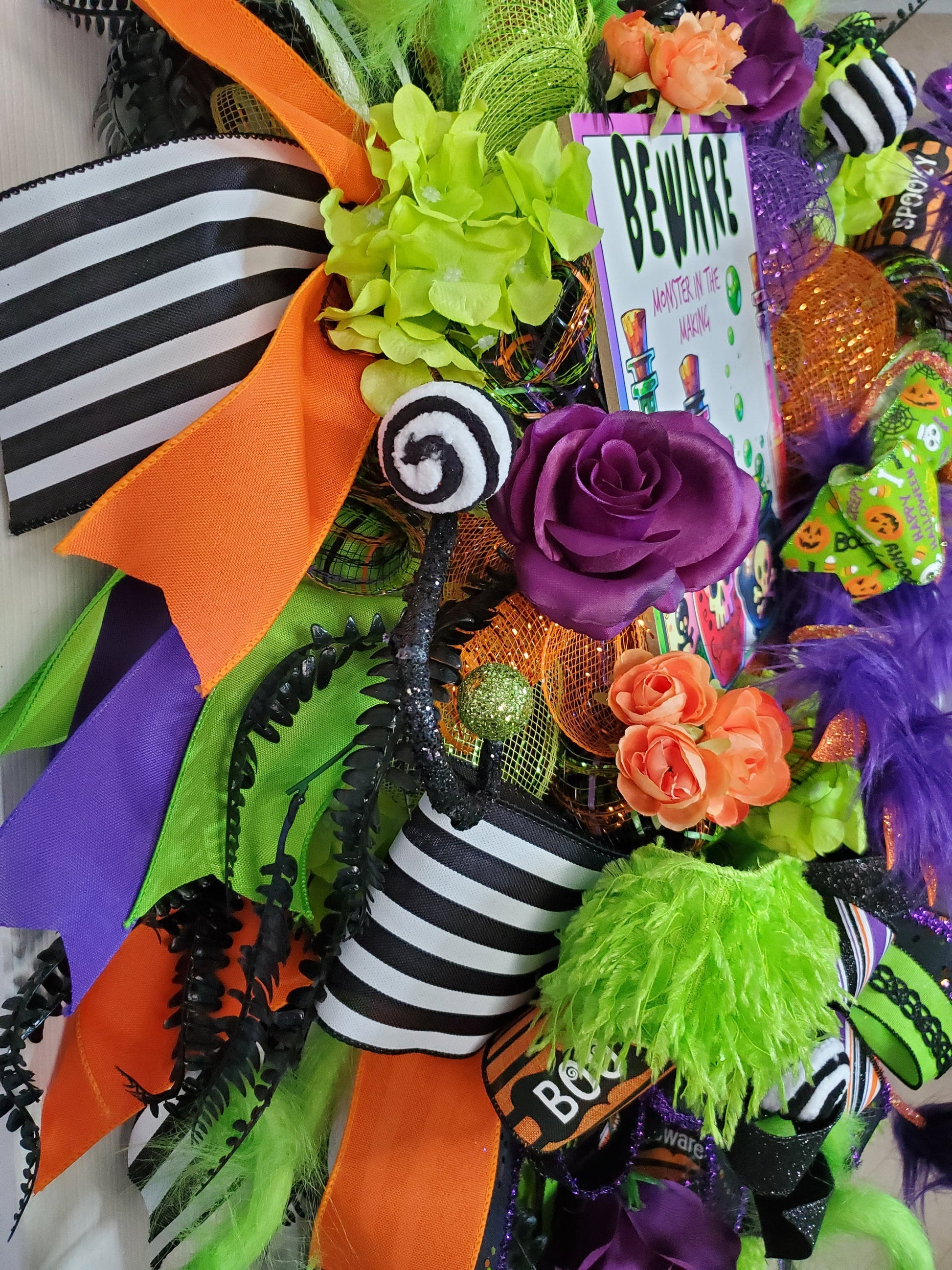 Birthday or Halloween Purple Three Eyed Monster Front Door Wreath Stuffs n Things by JD