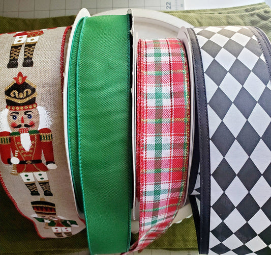 Nutcracker Christmas Ribbon Bundle, Red Green Black Holiday Ribbons, Holiday Wreath Ribbon Supply Kits My Store