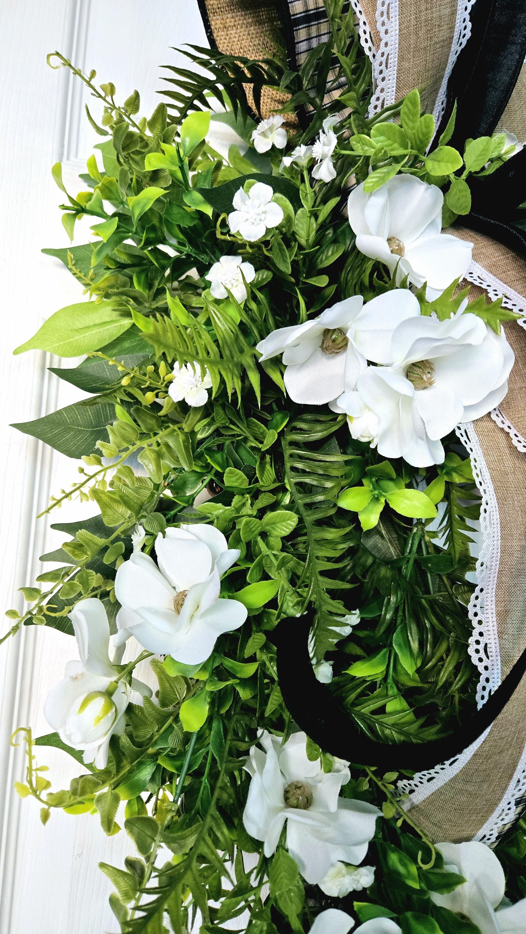 Butterfly Ranunculus Every Day Wreath with Black and Burlap Bow - Farmhouse Style Stuffs n Things by JD